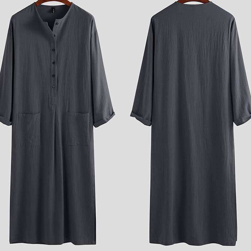 Arabic Jubba Robe for Men - Solid Color with Pockets - Traditional Islamic Thobe for Prayer & Special Occasions