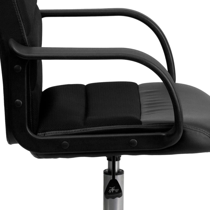 FLASH Manor Mid Back Black Leather and Mesh Swivel Task Office Chair with Arms - Ergonomic Desk Chair for Home Office, Gaming & Workspace Comfort