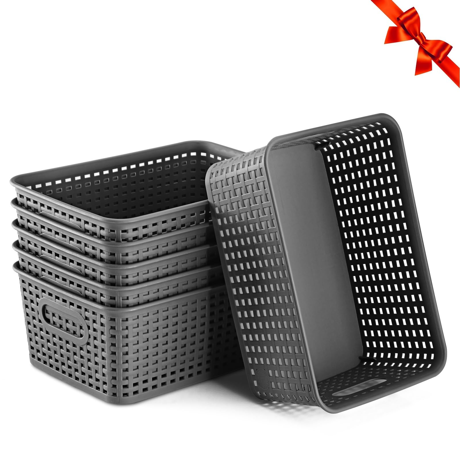 AREYZIN Small Plastic Storage Bins Set of 6 - Durable Pantry Organizer Baskets for Shelves, Countertops, Desktops, Cabinets & Bedrooms - Perfect for Home, Office, Kitchen & Bathroom Organization