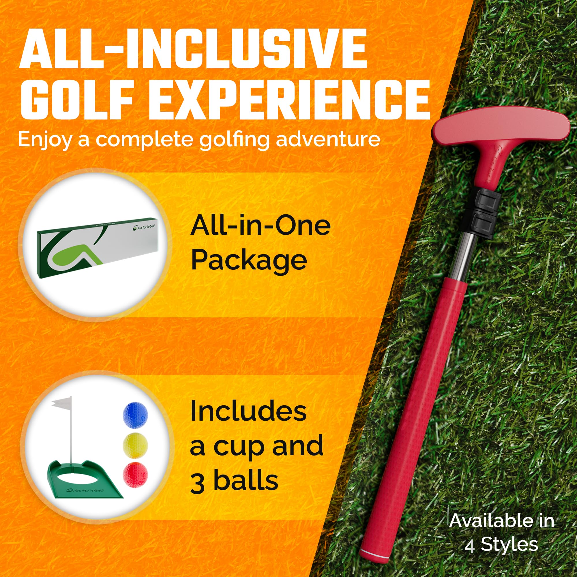 Adjustable Kids Golf Putter - Extendable Shaft for Junior Mini Golf (Right & Left Hand) | Perfect for Backyard Practice, Indoor Putting & Family Fun