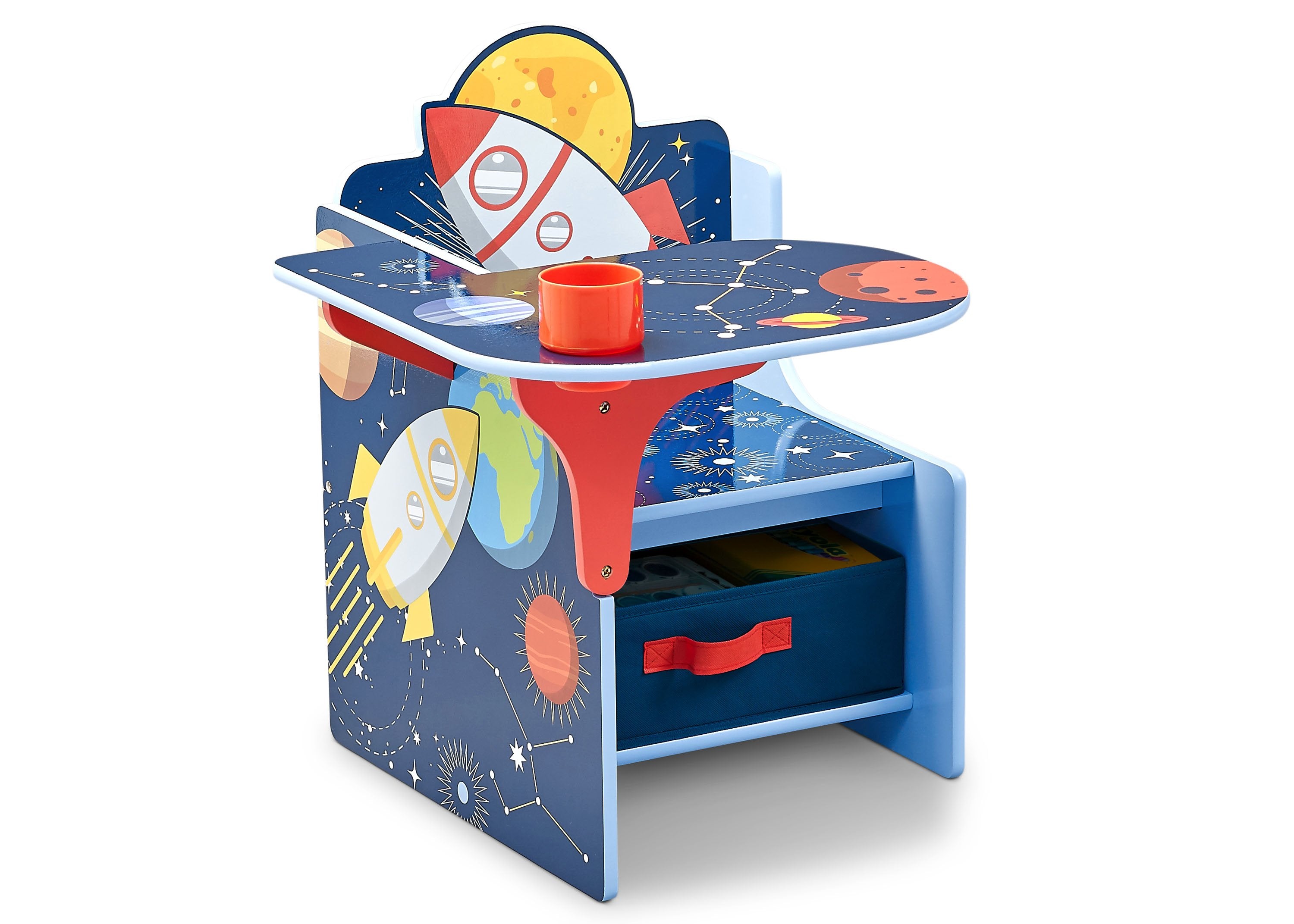 Space Adventures Chair Desk with Storage Bin - Kids Study Table & Organizer for Home, School & Playroom - Perfect for Reading, Writing & Crafts