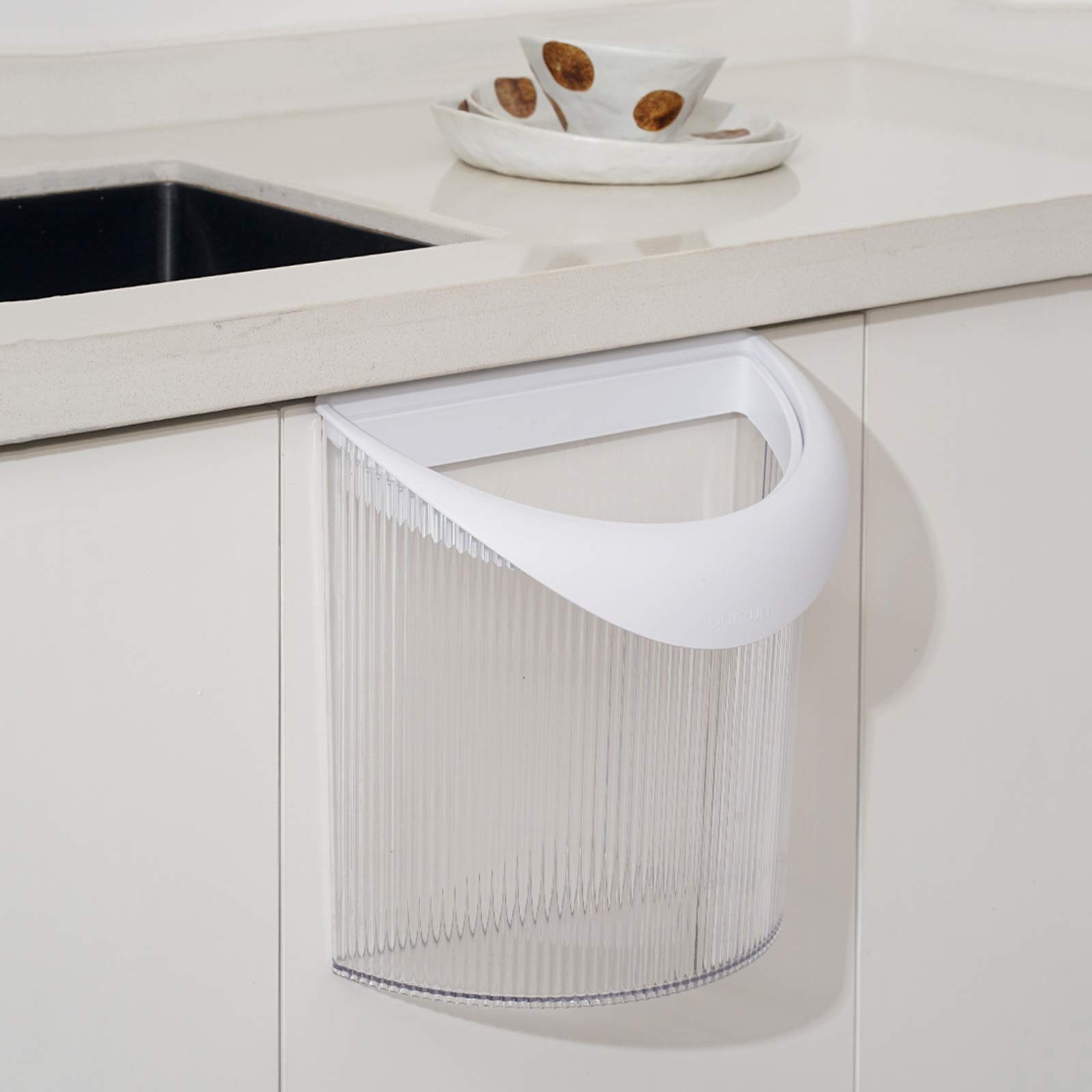 Wall Mounted Transparent Kitchen Trash Can - Under Sink Hanging Waste Bin for Cabinet Door, Plastic Garbage Storage Bucket for Recycling - Perfect for Small Spaces, RVs & Apartments