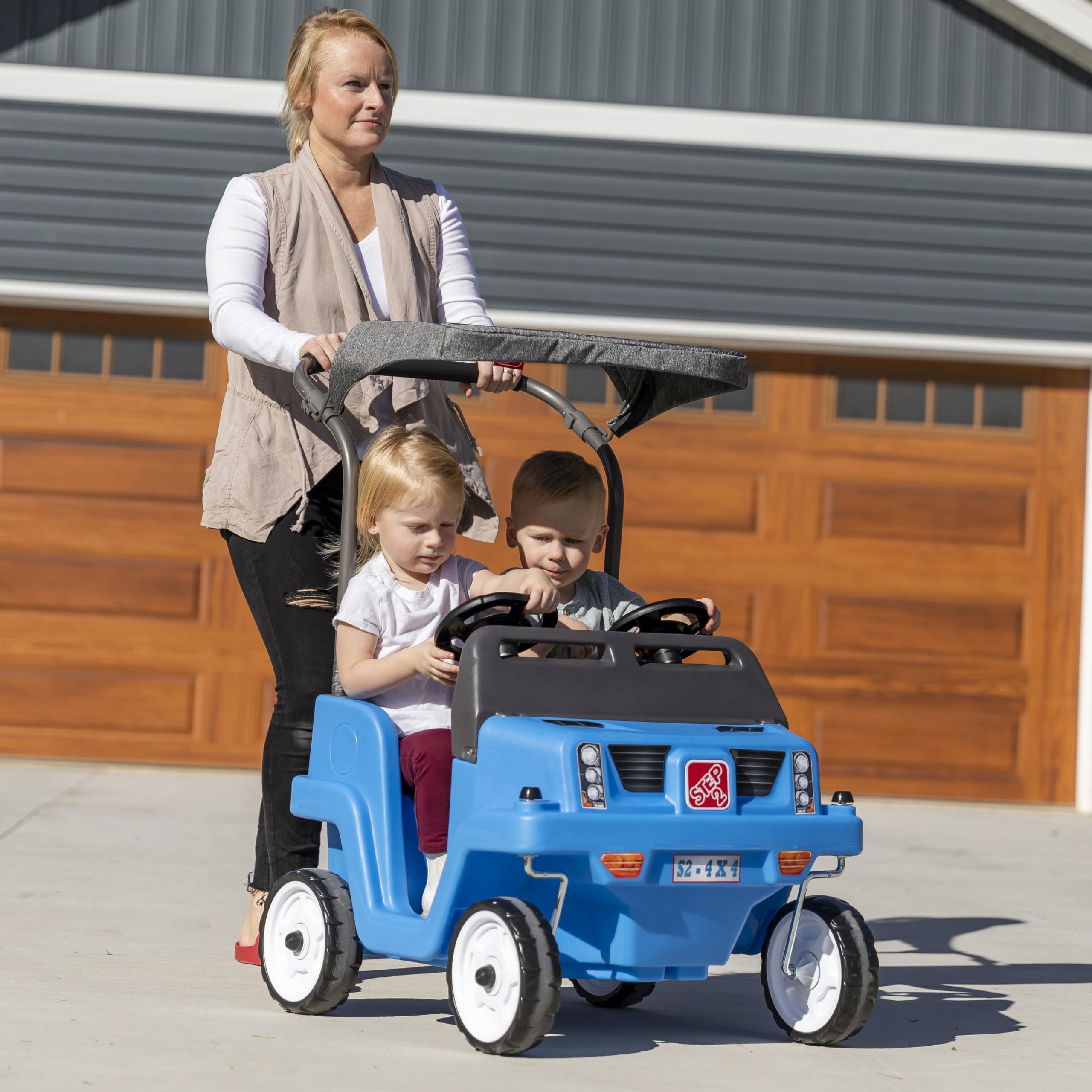Step2 Side-by-Side Push Around SUV - 2 Seat Kids Push Car with Seat Belts & Horn | Durable Plastic Stroller Substitute for Toddlers 1.5-5 Years (100 lb Capacity) | Perfect for Park Rides, Backyard Play & Neighborhood Walks | Blue