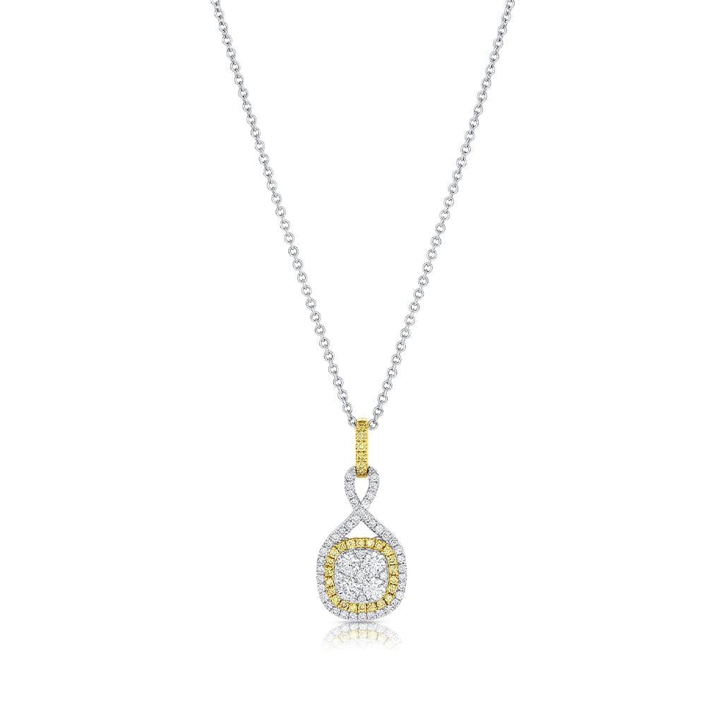 18K White Gold & Yellow Gold Diamond Twisted Pendant Necklace for Women - Elegant Layering Jewelry for Wedding, Anniversary & Special Occasions