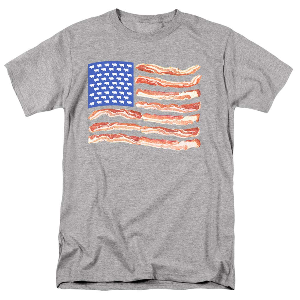 Popfunk Classic Bacon USA Flag T-Shirt & Stickers - Patriotic Graphic Tee with Matching Decals for BBQ Parties, 4th of July Celebrations & American Pride Outfits