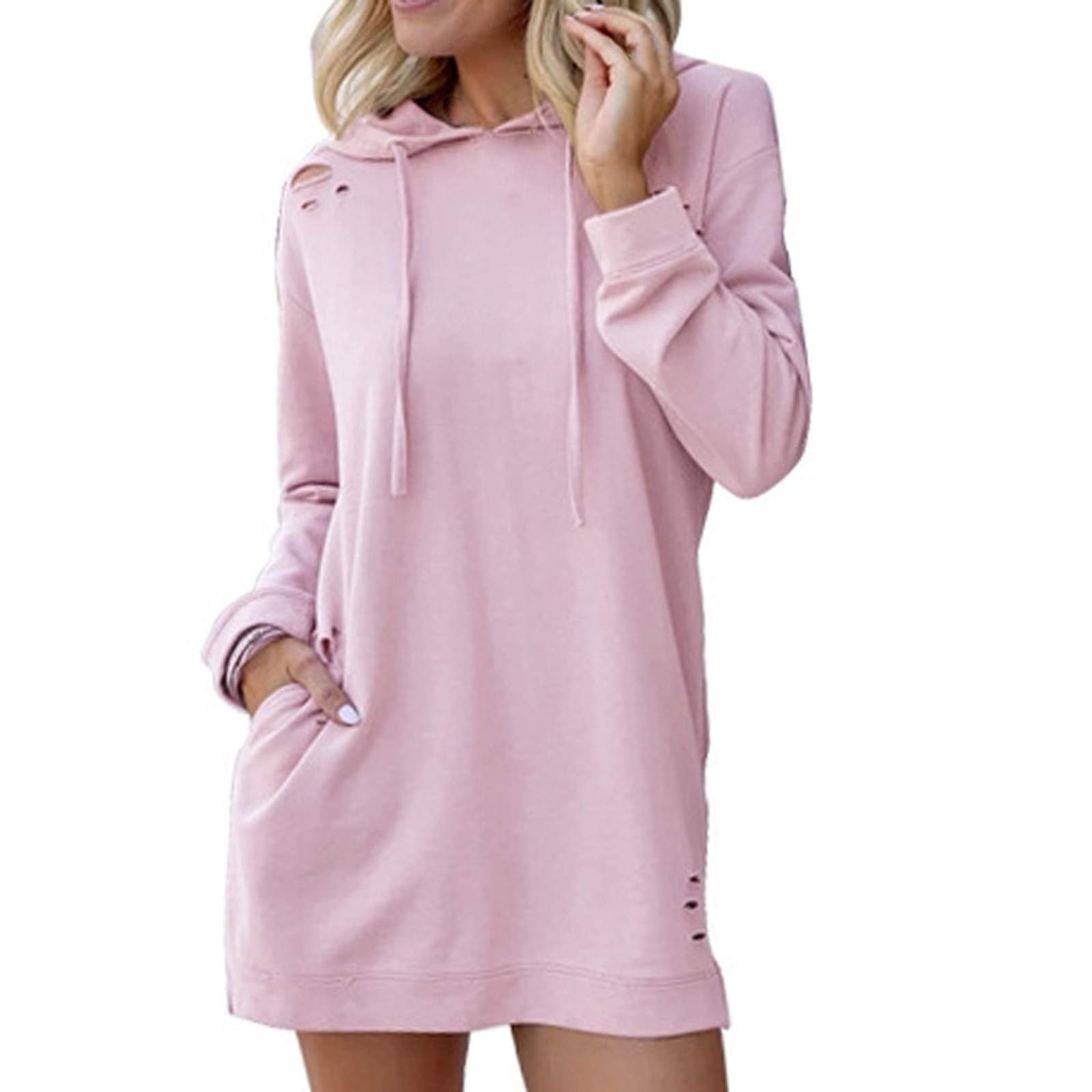 Women's Oversized Casual Midi Dress with Pockets - Long Loose Sweatshirt Dress for Everyday Wear, Street Style & Lounge Comfort