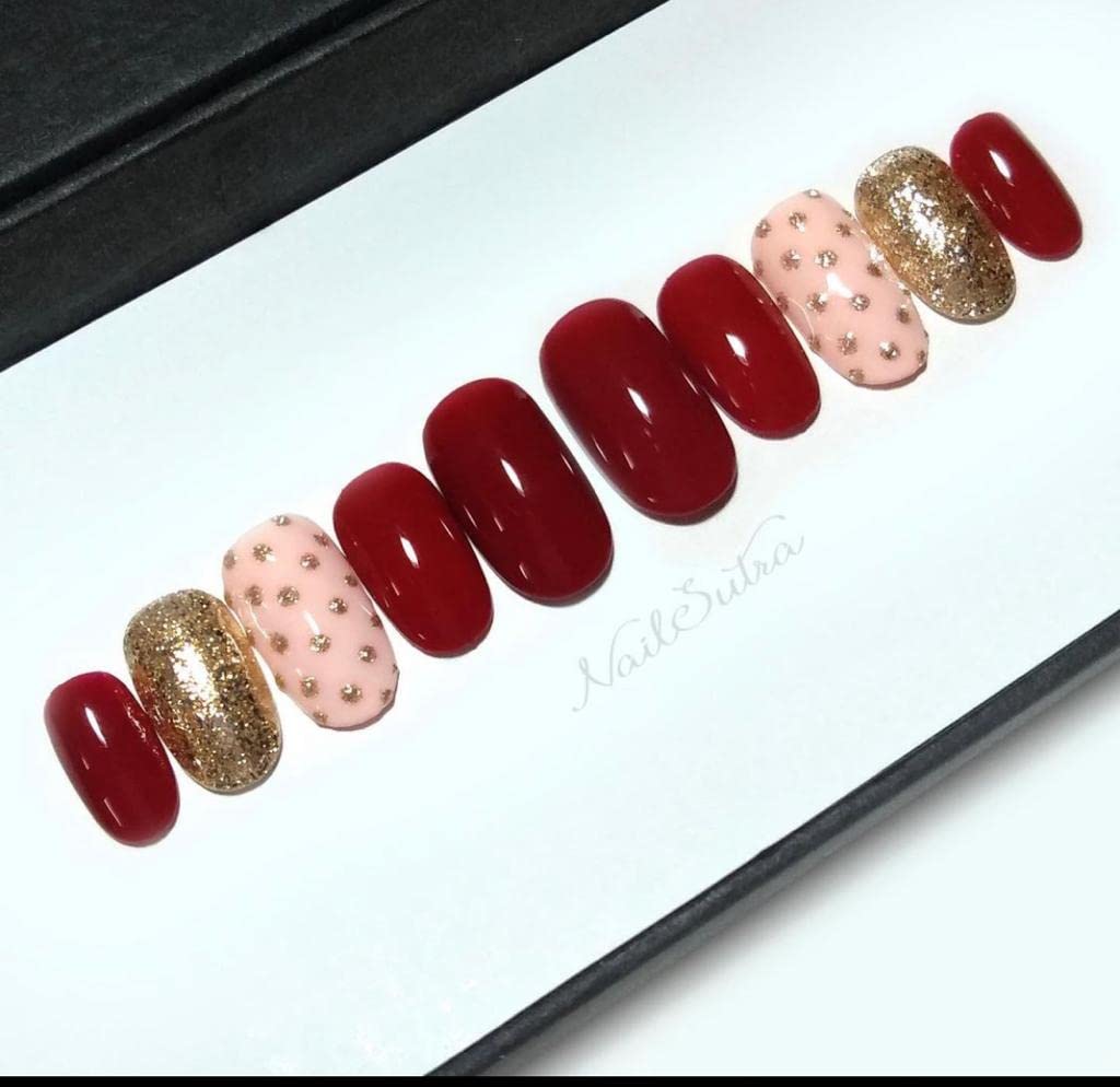 Premium Press-On Nails Set - 10pcs Lightweight Glossy Artificial Nails with Multi-Color Shine & Elegant Design | Ready-Made Fake Nails for Women (Rose Red) | Perfect for Parties, Weddings & Special Occasions