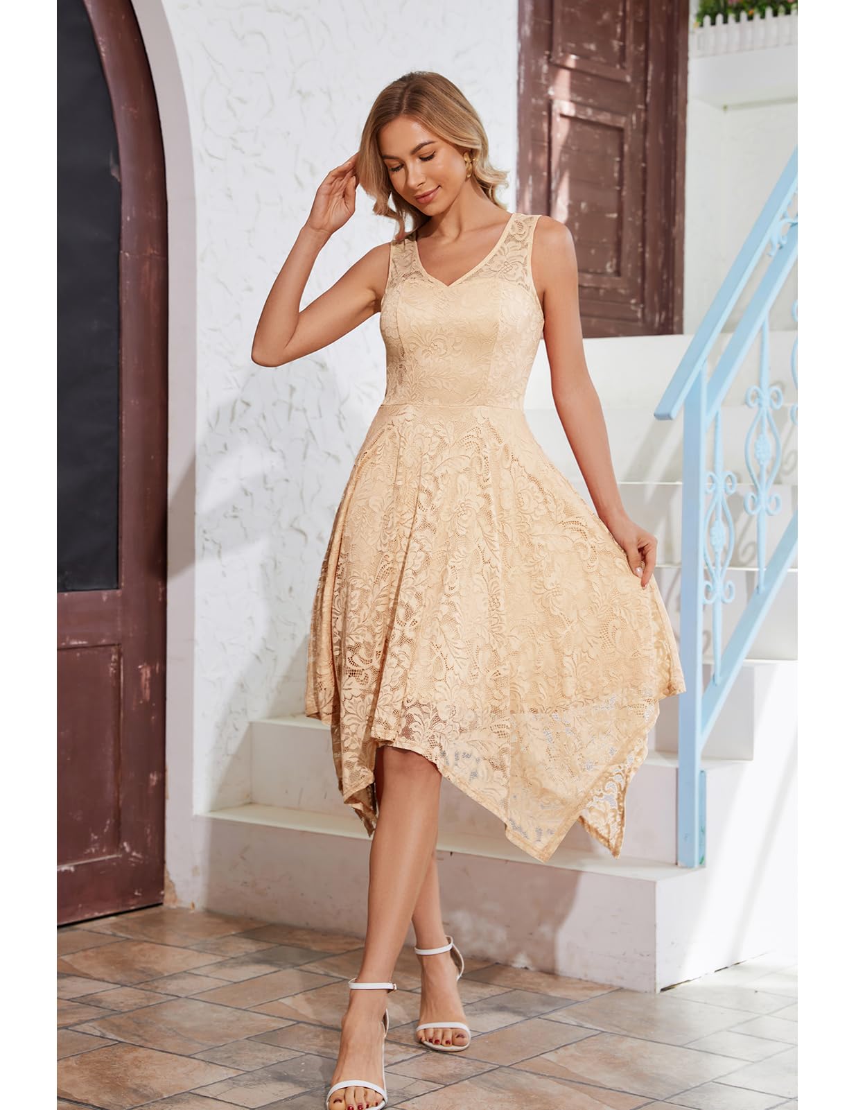 Meetjen Women's Elegant Cocktail Party Dress 2025 - Handkerchief Hem Lace Formal Gown for Wedding Guest, Bridesmaid & Prom | Perfect for Evening Galas, Cocktail Receptions & Special Occasions