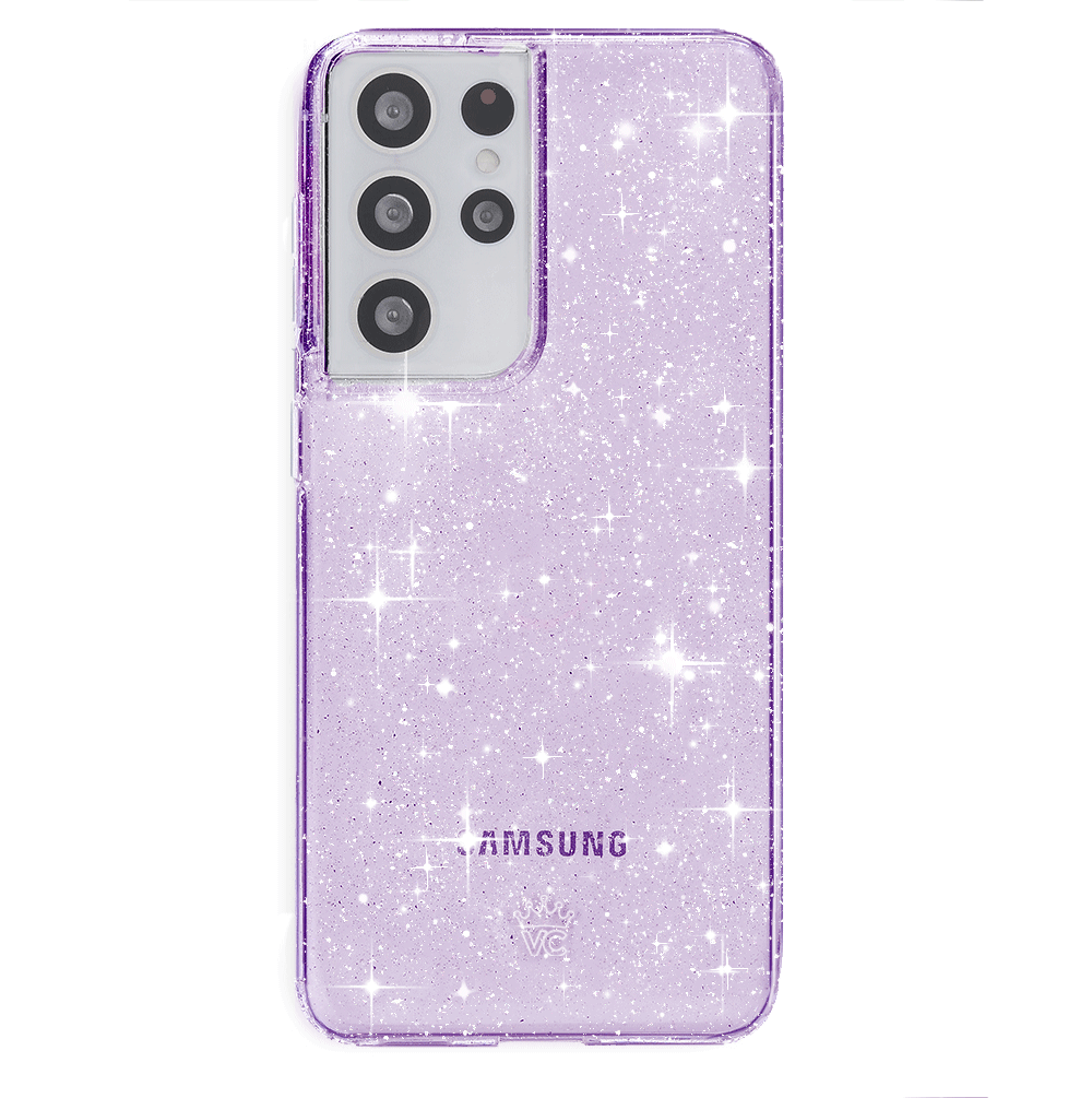 Lilac Stardust Samsung Phone Case - Protective Cover for Galaxy S21/S22/S23 - Trendy Glitter Design - Perfect for Everyday Use & Gift Giving