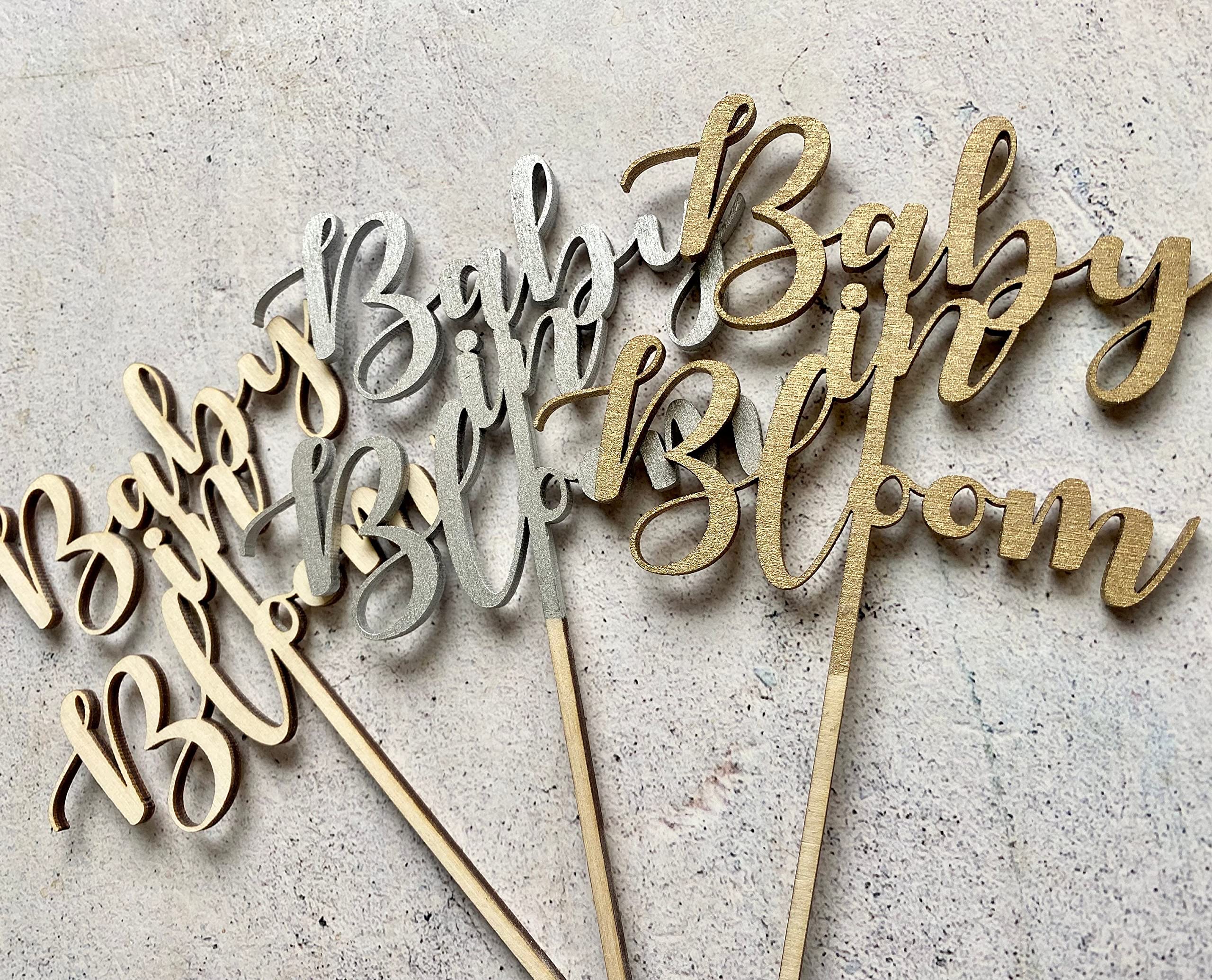 Baby In Bloom Wood Cake Topper - Personalized & Customized Spring Baby Shower & First Birthday Cake Decoration - Perfect for Baby Showers, 1st Birthday Parties & Gender Reveals