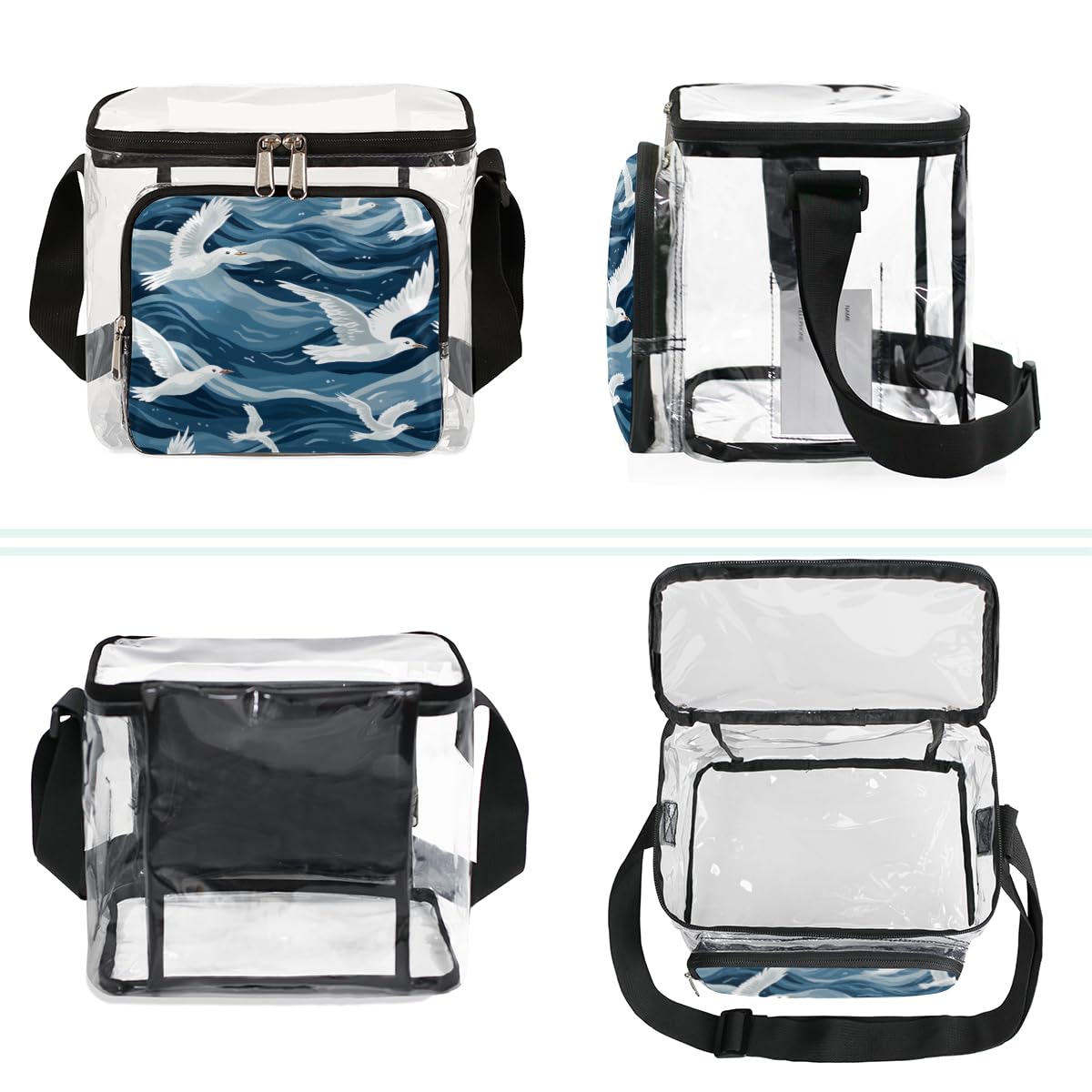 GzLeyigou Clear Transparent Tote Bag - White Seagull Design Shoulder Purse with Handles for Women | Waterproof Beach Bag for Outdoor, Travel, Picnic, Concerts & Sports Events | Stadium Approved Clear Crossbody Lunch Bag