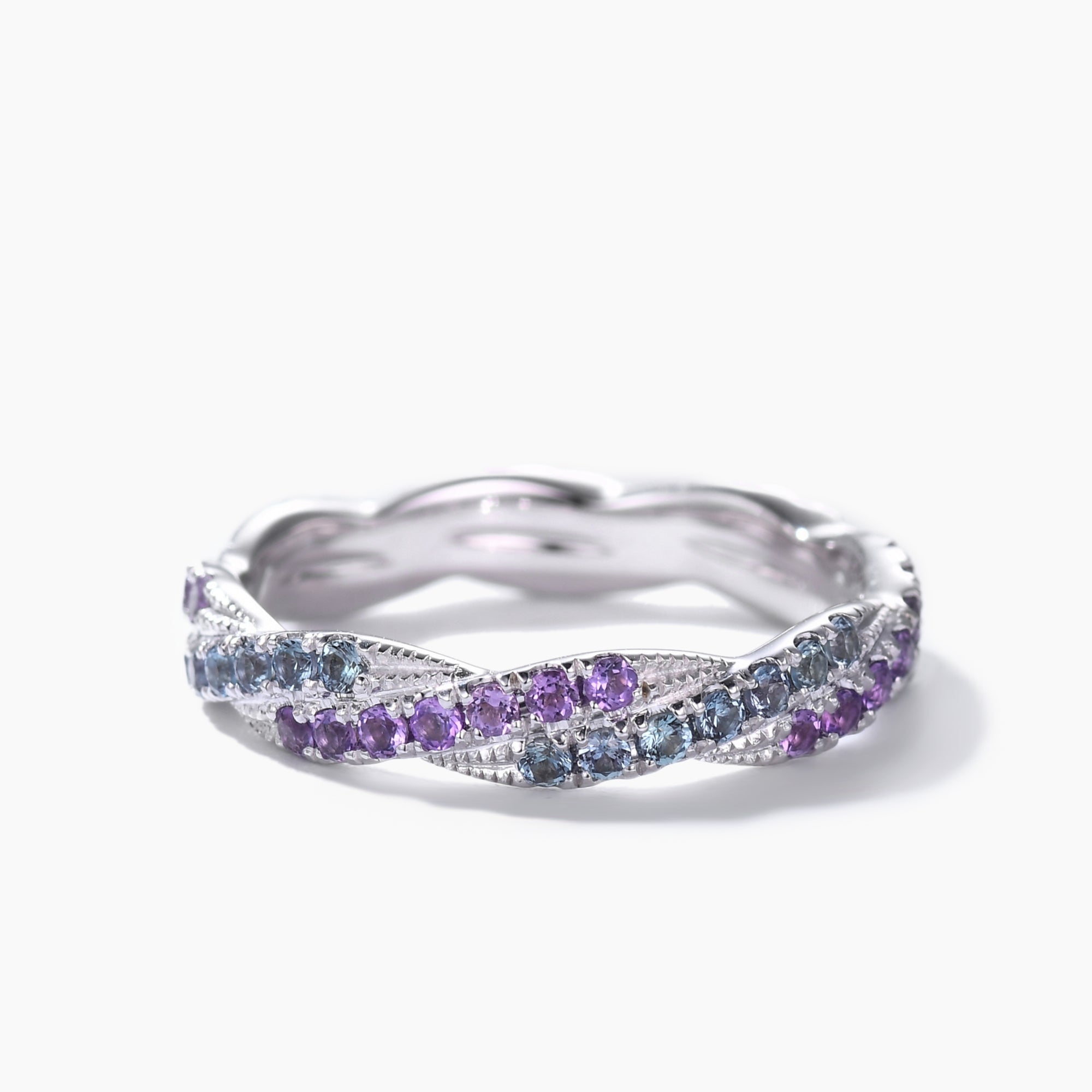 Twisted Alexandrite Amethyst White Gold Wedding Band - Infinity Full Eternity Ring for Women - Perfect for Engagement, Anniversary & Special Occasions