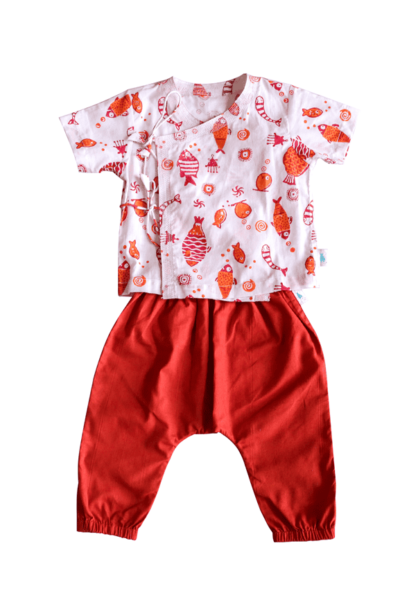 Stylish Fish Print Angarakha Top with Madder Red Pajama Set | Indian Ethnic Wear for Women | Perfect for Festivals, Weddings & Cultural Events