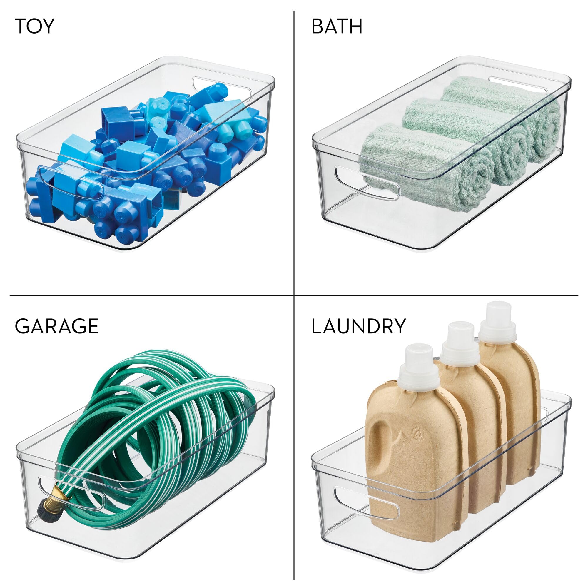 iDesign Clear Recycled Plastic Storage Bin with Handles - 10” x 8” x 5” for Cabinet & Pantry Organization - Perfect for Kitchen, Bathroom, Office & Closet Storage