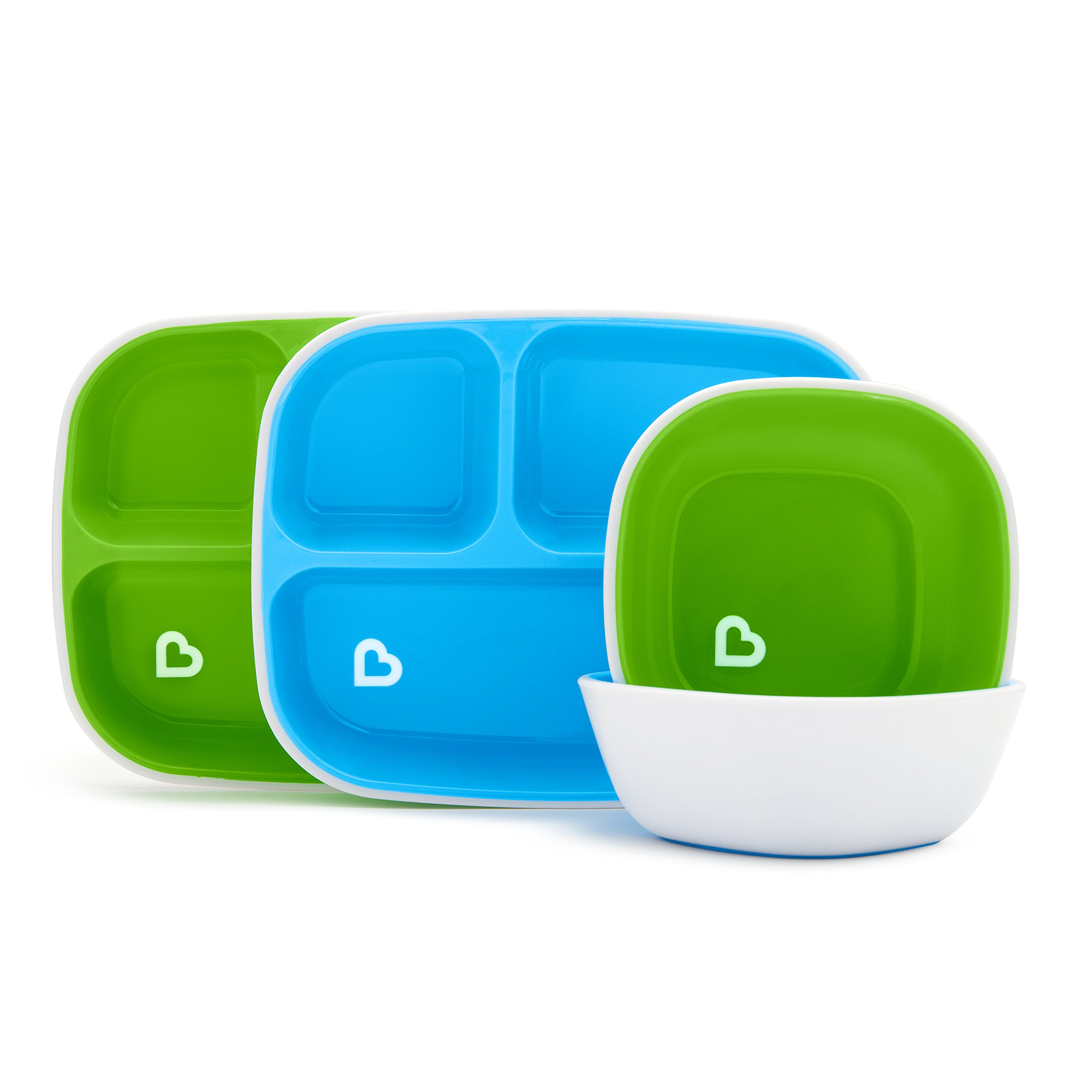 Munchkin Splash Toddler Plates & Divided Bowl Set - 8-Piece BPA-Free Baby Feeding Dishware (Blue/Green) | Perfect for Mealtime, Daycare & Travel Use