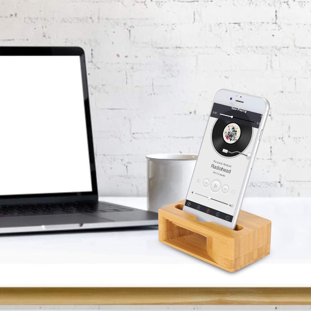 Wooden Phone Stand with Speaker Amplifier - Universal Smartphone Dock Holder Compatible with iPhone, Samsung & Android Devices for Desk, Office & Home Use