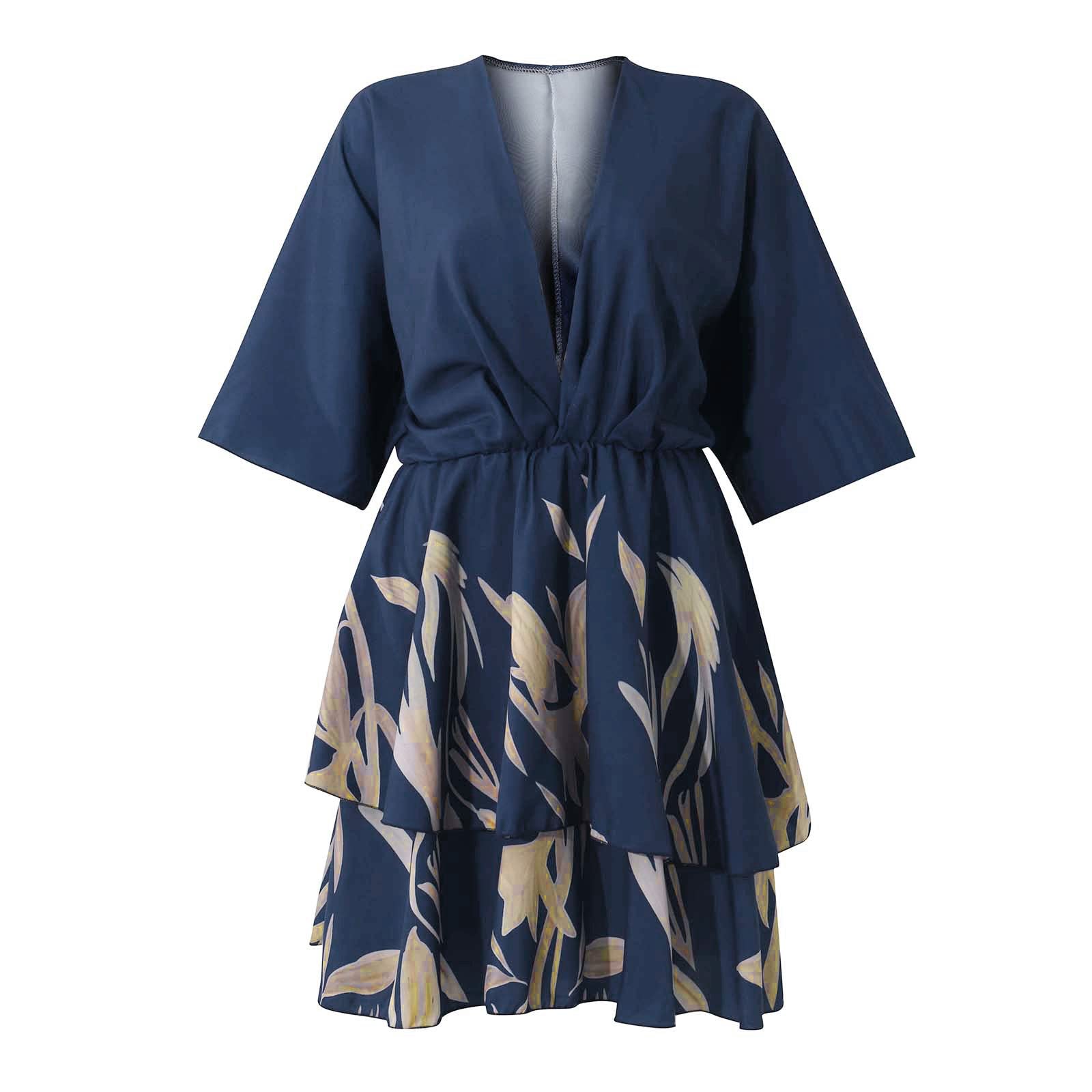 Women's Plus Size Floral Print Mini Dress with V-Neck & Cinched Waist - Elegant Short Sleeve Party Dress for Casual Outings, Date Nights & Summer Events