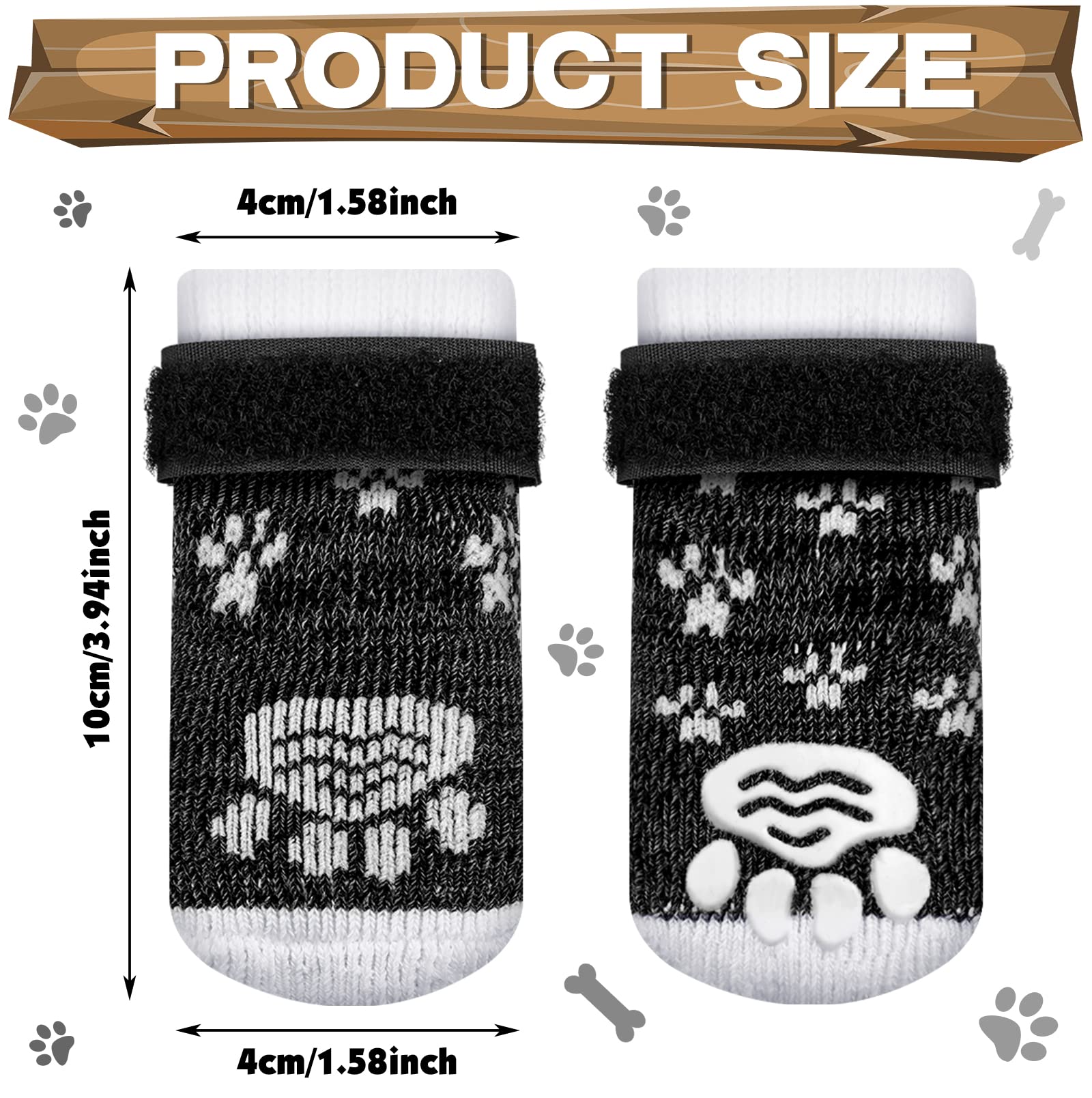 16 Pairs Anti-Slip Dog Socks with Grips for Small & Medium Dogs - Non-Slip Indoor Pet Socks for Hardwood Floors - Perfect for Winter Warmth & Home Protection (X-Small)