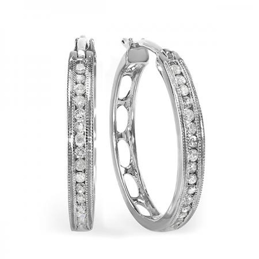 Dazzlingrock Collection 0.30 Carat (Ctw) Genuine Round Cut Diamond Hoop Earrings for Women - 1/3 CT Sterling Silver - Perfect for Weddings, Parties & Special Occasions