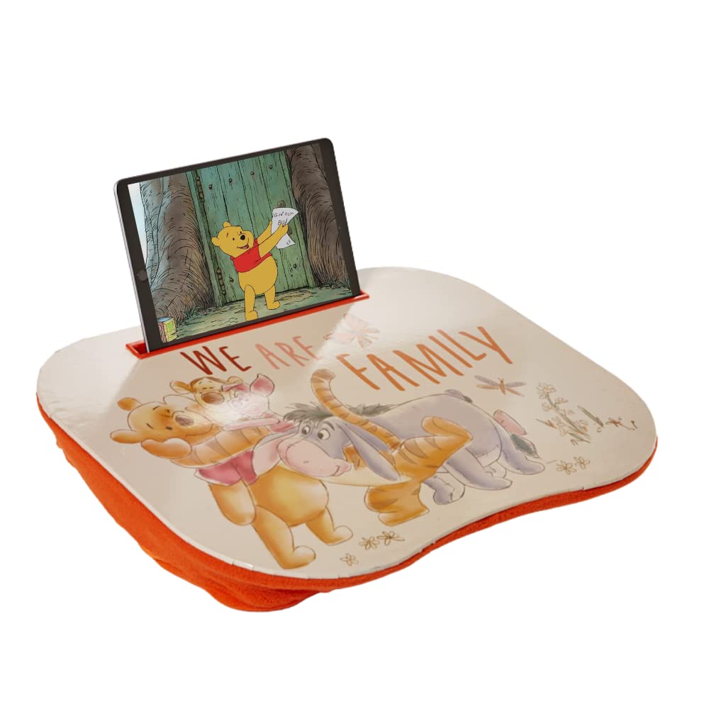Winnie The Pooh Kids Lap Desk with Notebook & Tablet Holder - Portable Study & Play Desk for Home, School, Travel & Car Rides