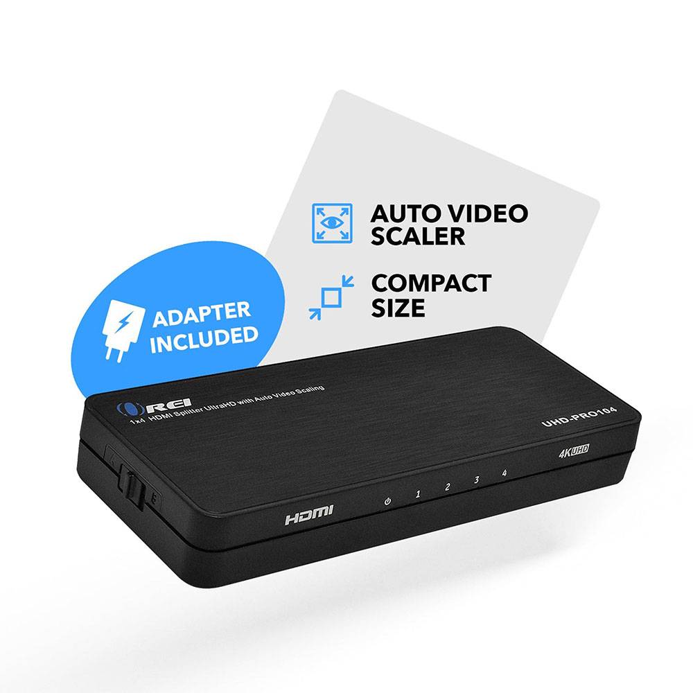 1x4 HDMI Splitter 4K Ultra HD 1 Input 4 Output with Auto Downscale & EDID - Perfect for Home Theater, Gaming & Multi-Screen Presentations (UHD PRO104)