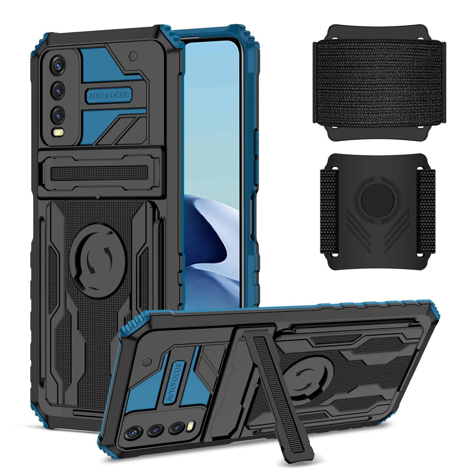 VIVO Y20/Y20i/Y12A/Y20S/Y12S Shockproof Phone Case with 360° Rotatable Wristband - Military Grade Protection, Heavy Duty Detachable Sports Armband Case - Perfect for Running, Gym Workouts & Outdoor Activities