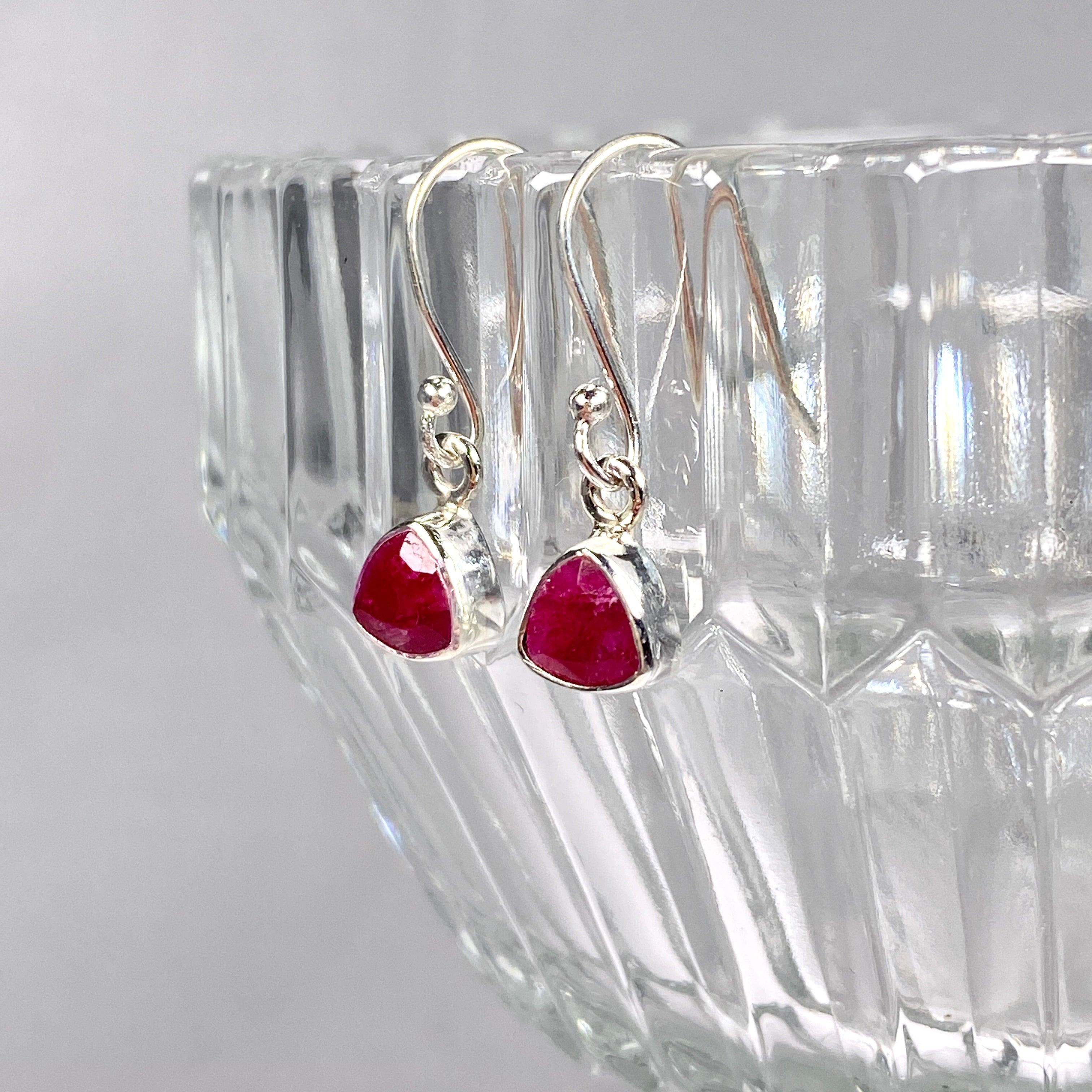 Petite Ruby Triangular Faceted Earrings R2363 RBT - Elegant Dangle Earrings for Women, Perfect for Parties, Weddings & Special Occasions