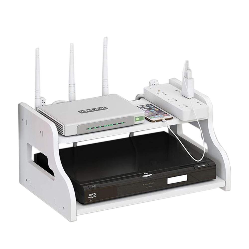 Wall Mounted Shelves for Set-Top Box, WiFi Router, DVR & Satellite Receiver - White 11.8x17.8x5.5in - Perfect for Living Room & Bedroom Organization