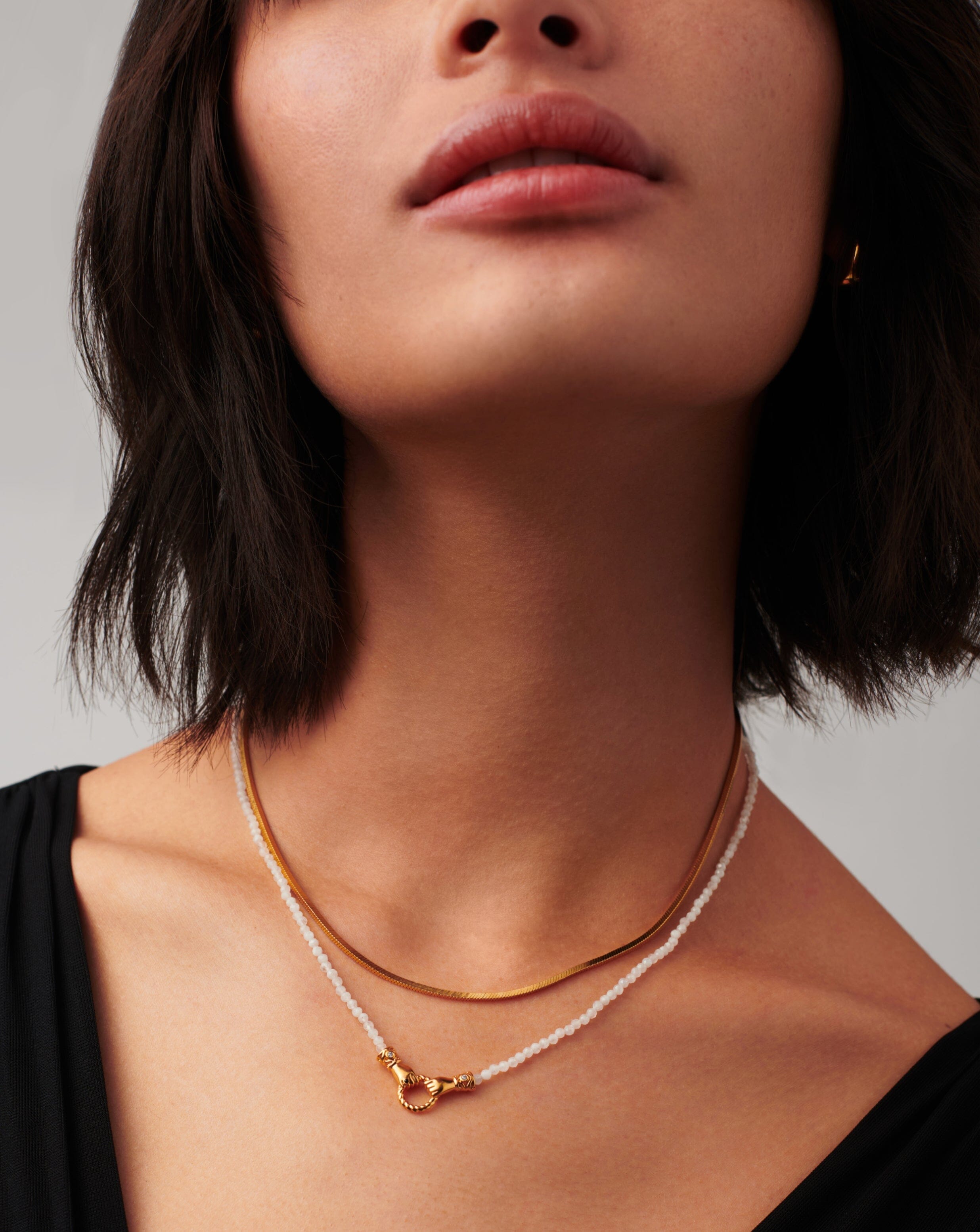 Harris Reed In Good Hands Mini Beaded Gemstone Necklace - 18k Gold Plated Rainbow Moonstone Pendant | Elegant Layering Jewelry for Women, Perfect for Parties & Date Nights