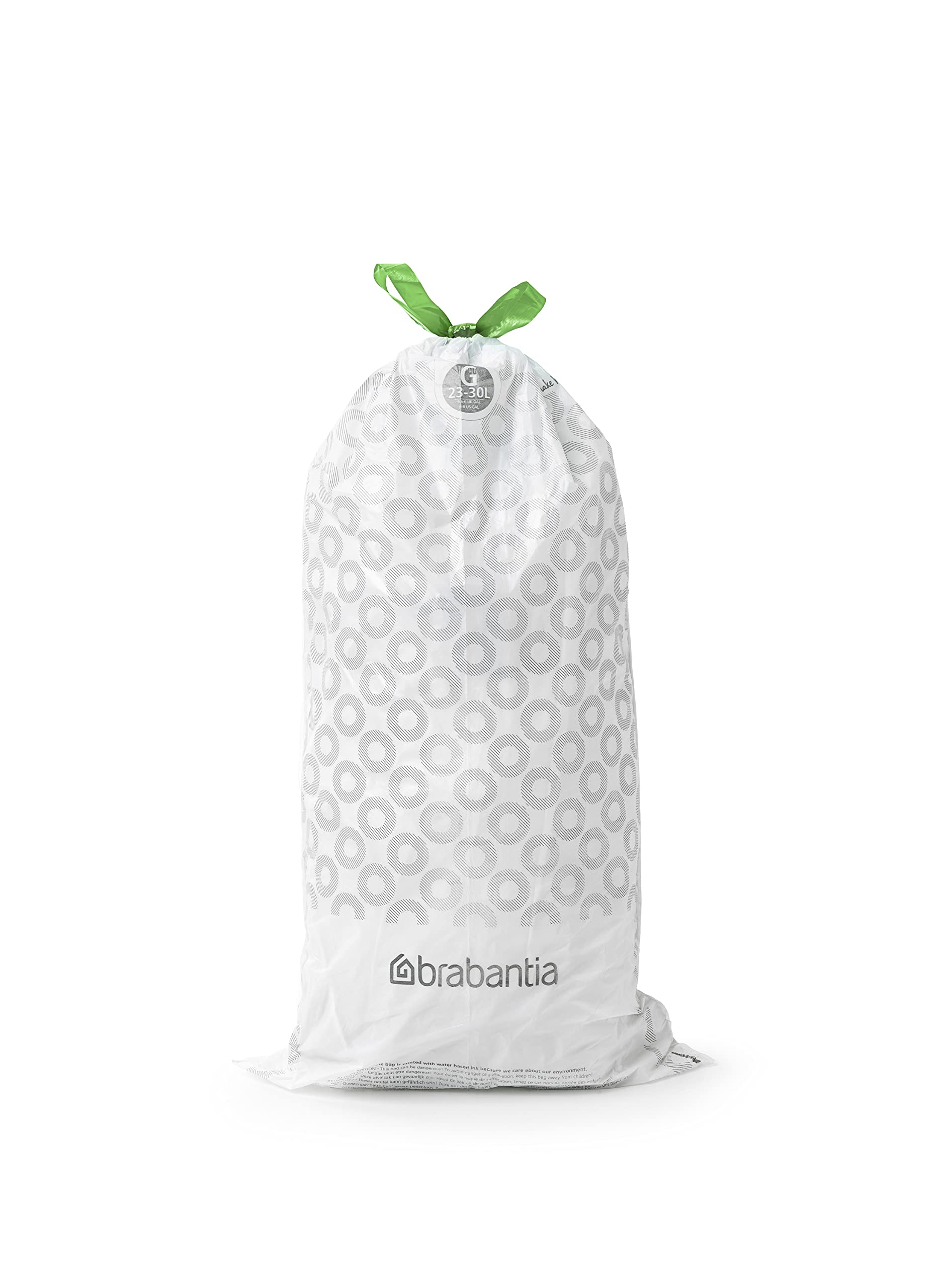 Brabantia PerfectFit 6-8 Gallon Trash Bags - Thick Plastic Drawstring Trash Can Liners (120 Count) for Kitchen, Bathroom & Office Waste Disposal
