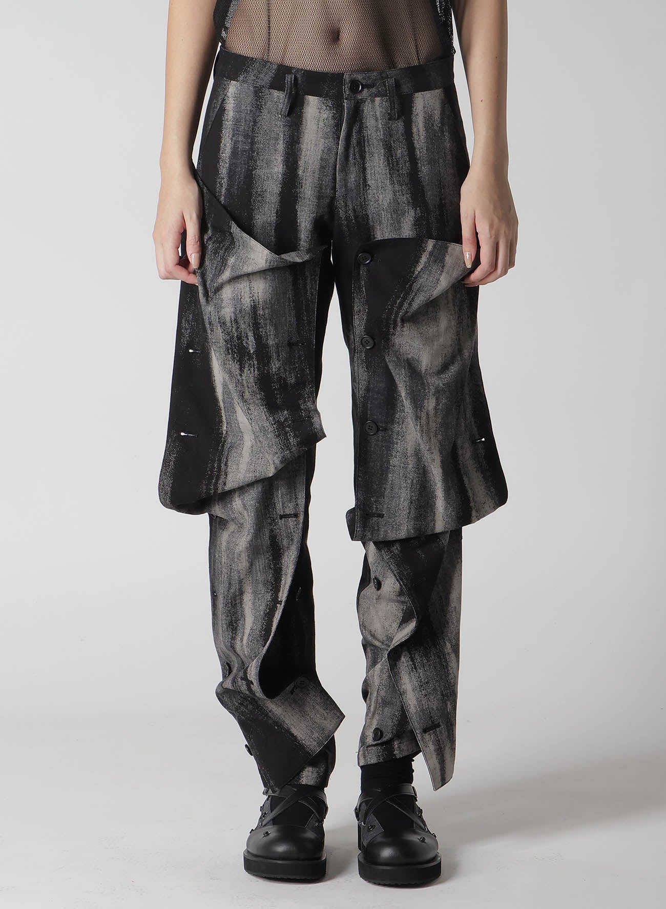 DISCHARGE PT Denim Button Detail Pants - Stylish Distressed Jeans for Men & Women | Perfect for Casual Wear, Street Style & Everyday Outfits