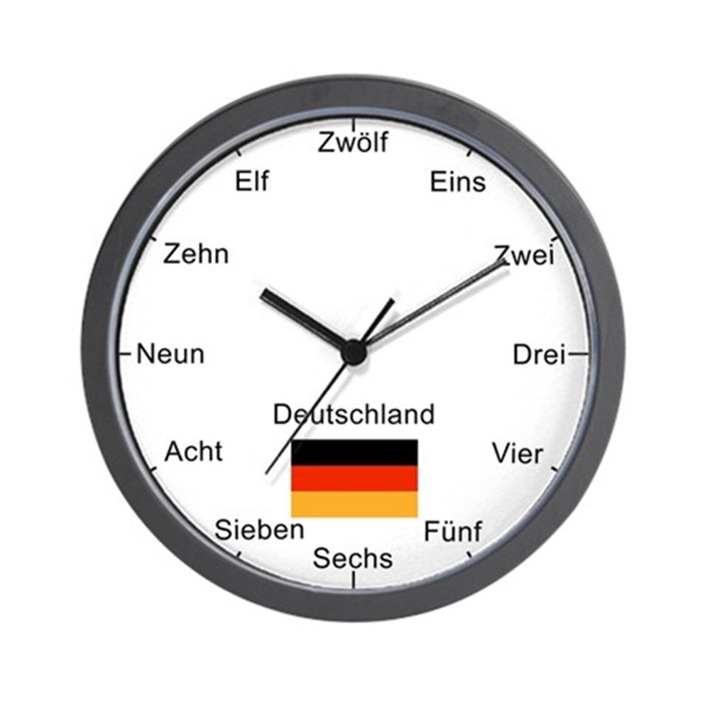 German Language 10 Inch Wall Clock - Stylish Home Decor for Living Room, Kitchen, Office & Study | Perfect Gift for German Learners & Enthusiasts