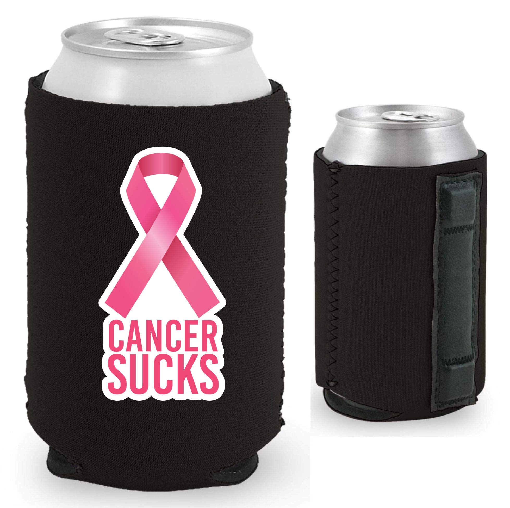 Cancer Sucks Magnetic Can Cooler - Black Insulated Beer Can Holder for Drinks, Perfect for Cancer Awareness Events, Fundraisers & Outdoor Activities