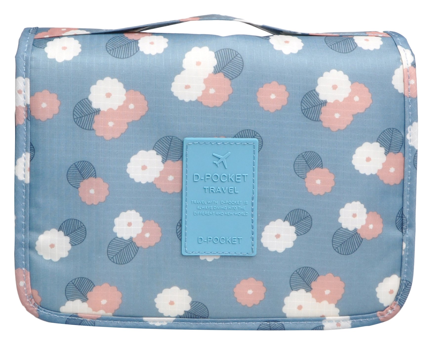 Waterproof Hanging Toiletry Bag for Travel - Multifunctional Portable Cosmetic Organizer with Hook for Men & Women (Blue Floral Design) - Perfect for Camping, Gym, Business Trips & Vacation