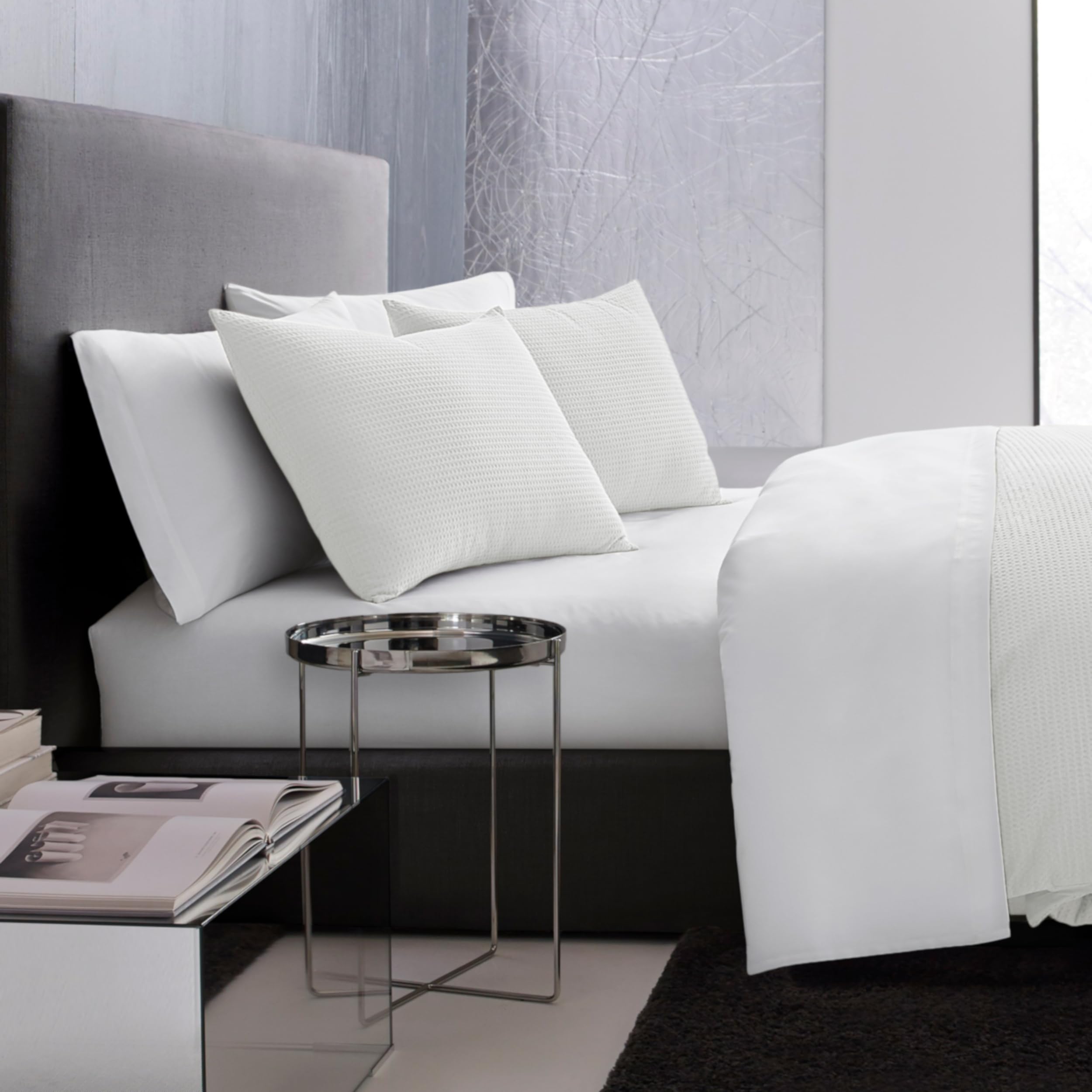 Vera Wang King Duvet Cover Set - Soft 100% Cotton Bedding Set with Matching Shams, Button Closure, Waffle Pique White - Luxury Bedroom Essentials for Master Suite, Hotel-Style Comfort, Wedding Registry Gift