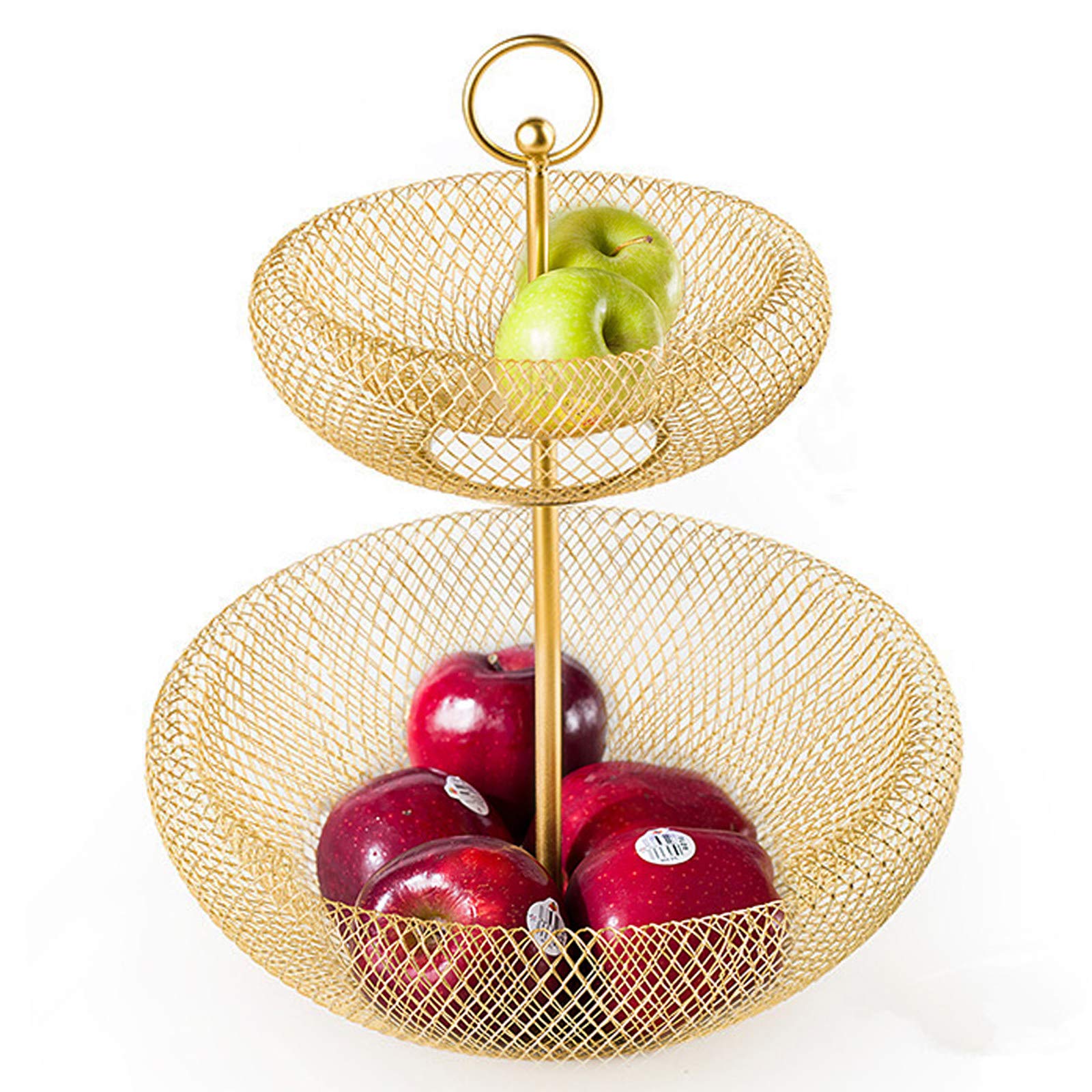 2-Tier Metal Fruit and Vegetable Basket for Kitchen - Decorative Gold Fruit Bowl Holder - Perfect for Countertop, Dining Table, and Party Display