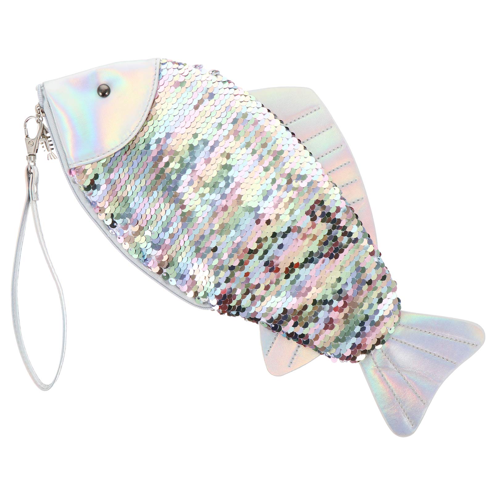 VALICLUD Fish Shaped Pencil Case - Zippered Sequin Cosmetic Bag & Glitter Coin Purse for School, Travel, and Party Accessories Storage