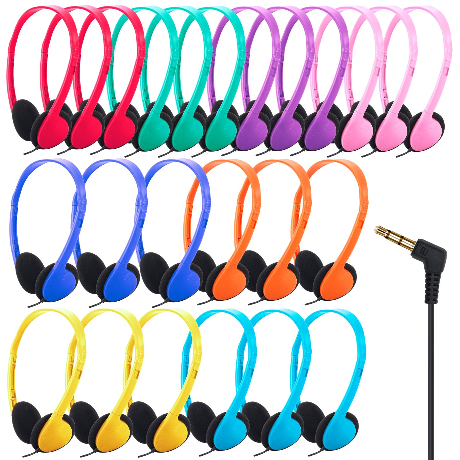 15 Pack Bulk Classroom Headphones for Kids - Adjustable School Headphones with 3.5mm Jack - Durable Student Headphones for Library, Computer Lab & Distance Learning (Mixed Colors)