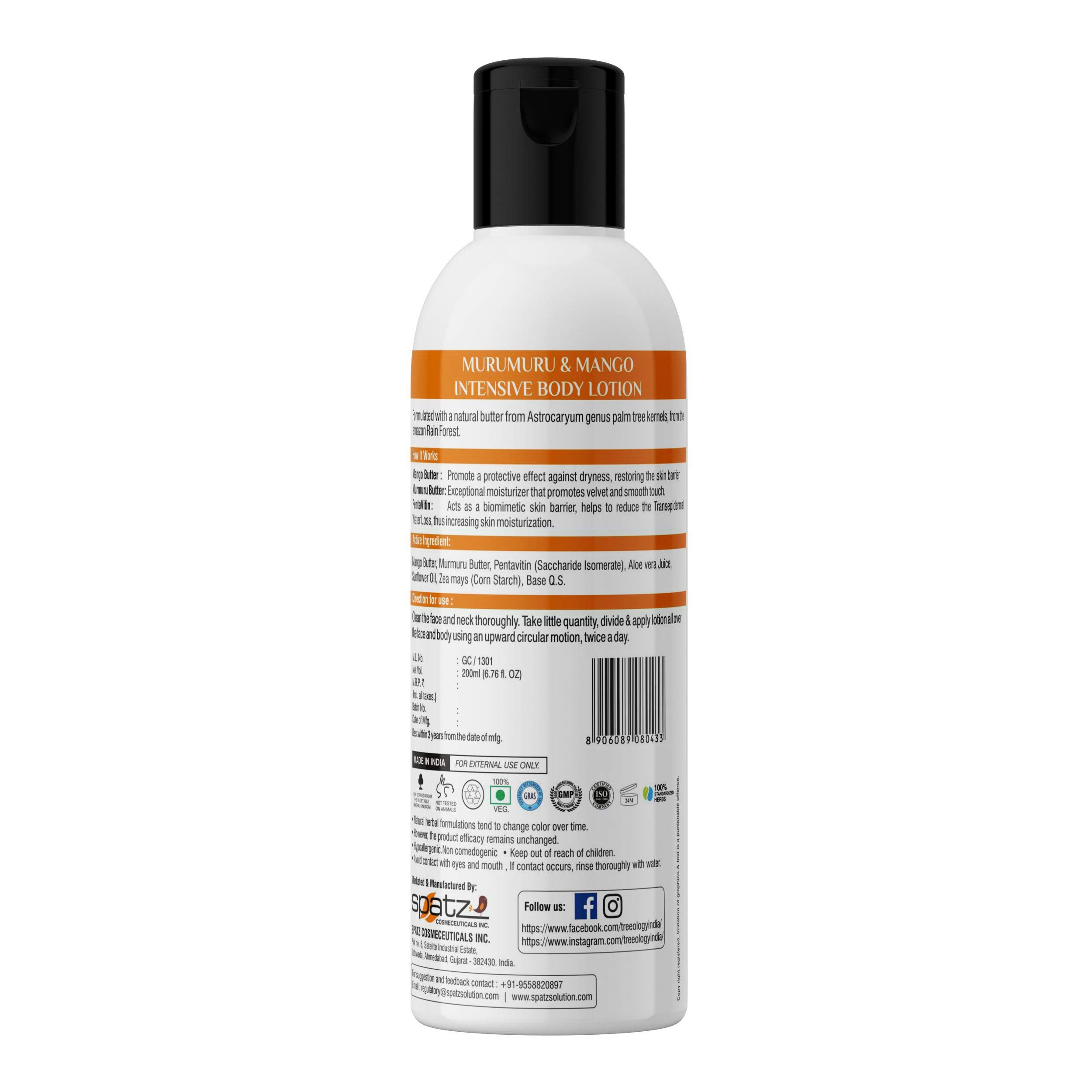 Treeology Murumuru & Mango Intensive Body Lotion - Deep Hydrating Moisturizer for Dry Skin | Natural Nourishing Lotion for Body & Hands | Perfect for Daily Use & After Shower Care