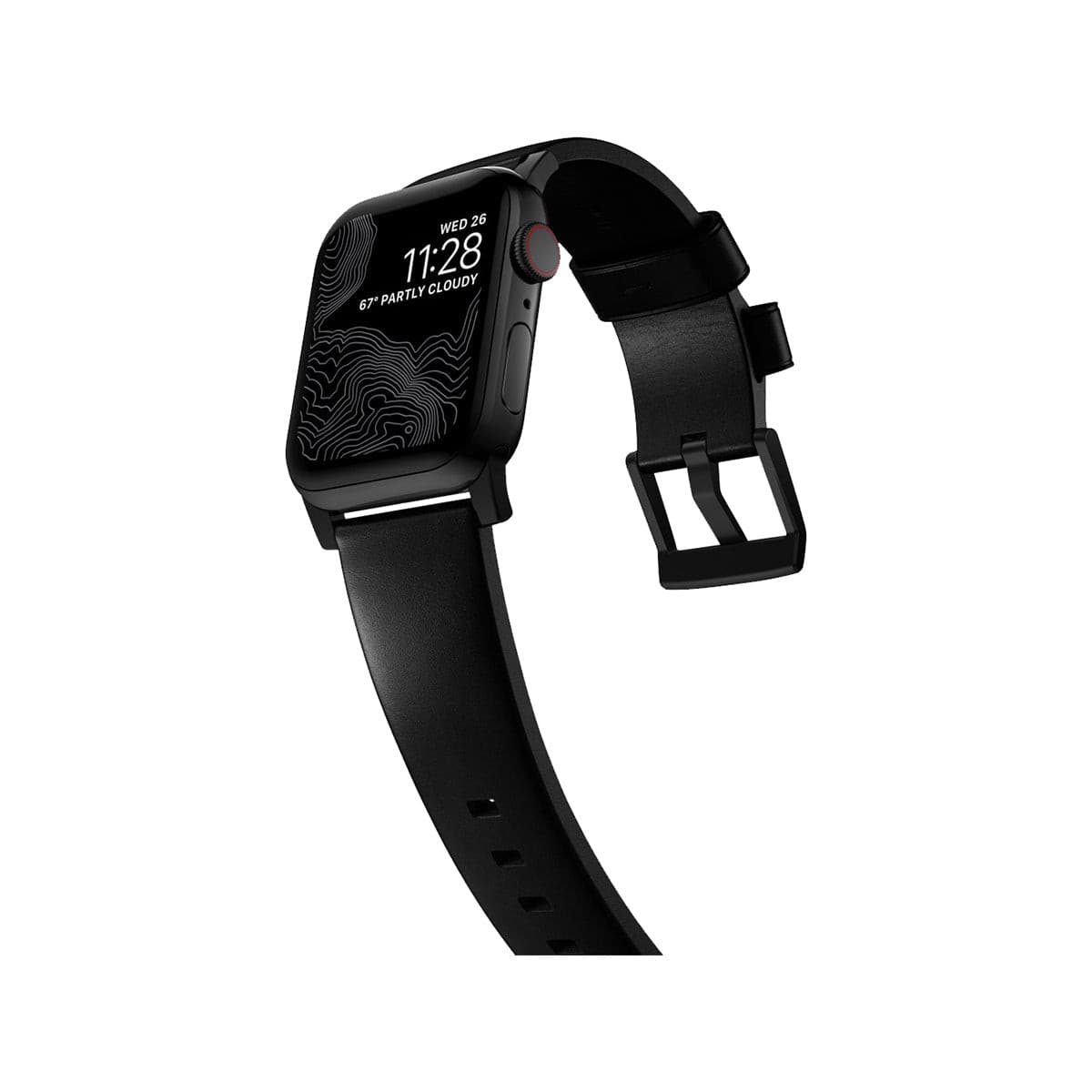NOMAD Modern Leather Band for Apple Watch Series 8/7/6/SE (45mm/49mm) - Black Horween Leather Strap with Black Hardware | Durable & Stylish Replacement Band for Work, Travel & Everyday Wear
