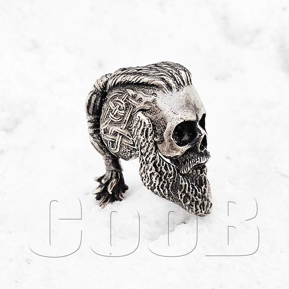 Ragnar Lothbrok Skull Paracord Bead - Metal EDC Lanyard Charm for Outdoor & Survival Gear