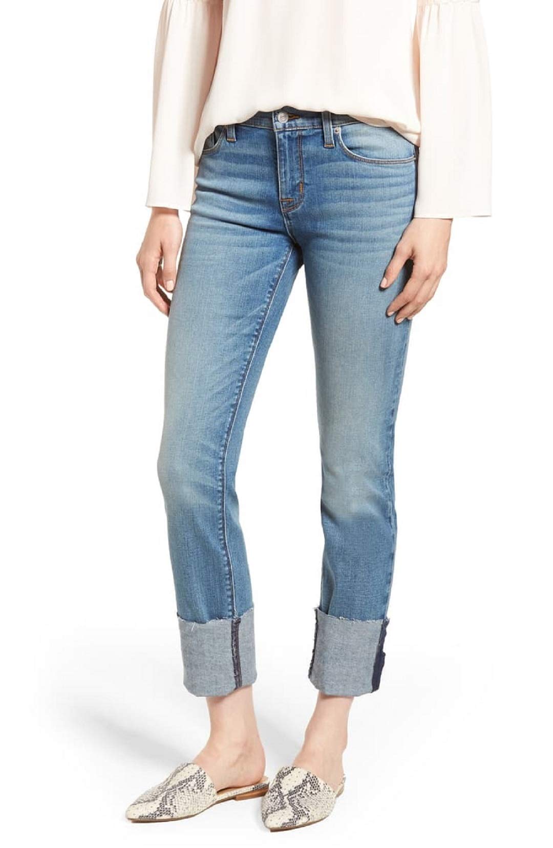 HUDSON Women's Deep Cuff Cropped Jeans - High Waist Distressed Denim Pants for Casual Outfits & Street Style Fashion