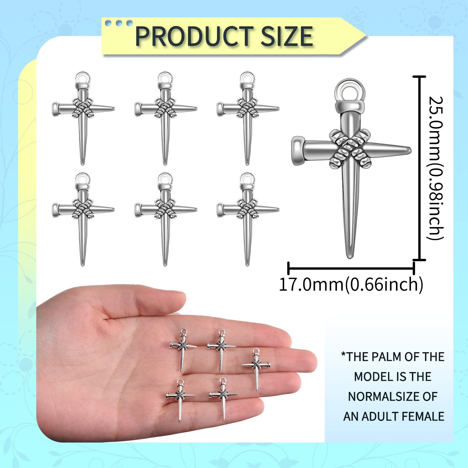 70Pcs Antique Silver Alloy Cross Nail Charms - Large Crucifix Pendants for DIY Jewelry Making, Bracelets, Necklaces, Earrings & Bag Decor - Perfect for Religious Crafts, Gothic Fashion & Gift Giving