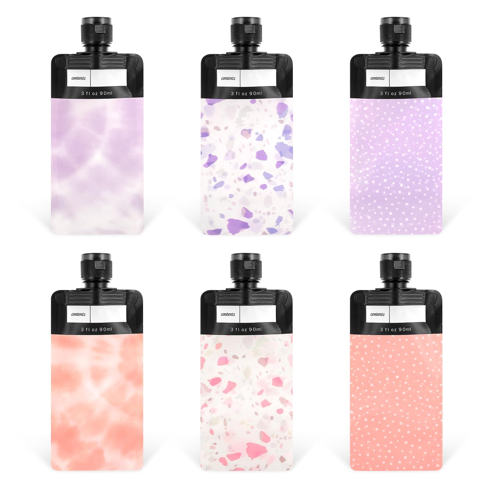 6 Pack Leak Proof Travel Bottles for Toiletries - 3oz TSA Approved Refillable Squeeze Pouches for Shampoo, Conditioner & Liquids | Perfect for Air Travel, Camping & Gym Essentials