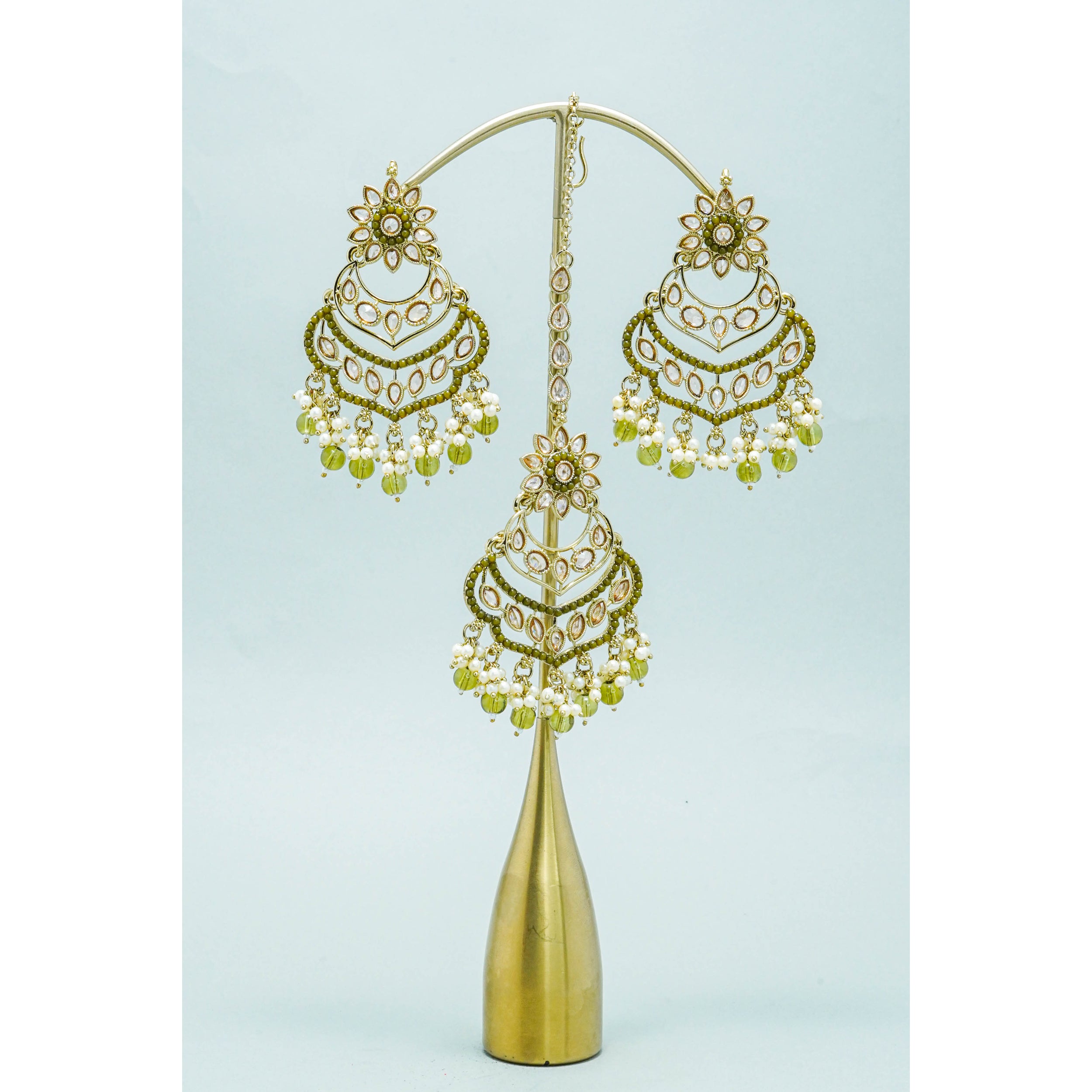 Tara Polki Earrings with Tikka - Traditional Indian Jewelry for Weddings, Parties & Festivals | Handmade Ethnic Accessories for Women