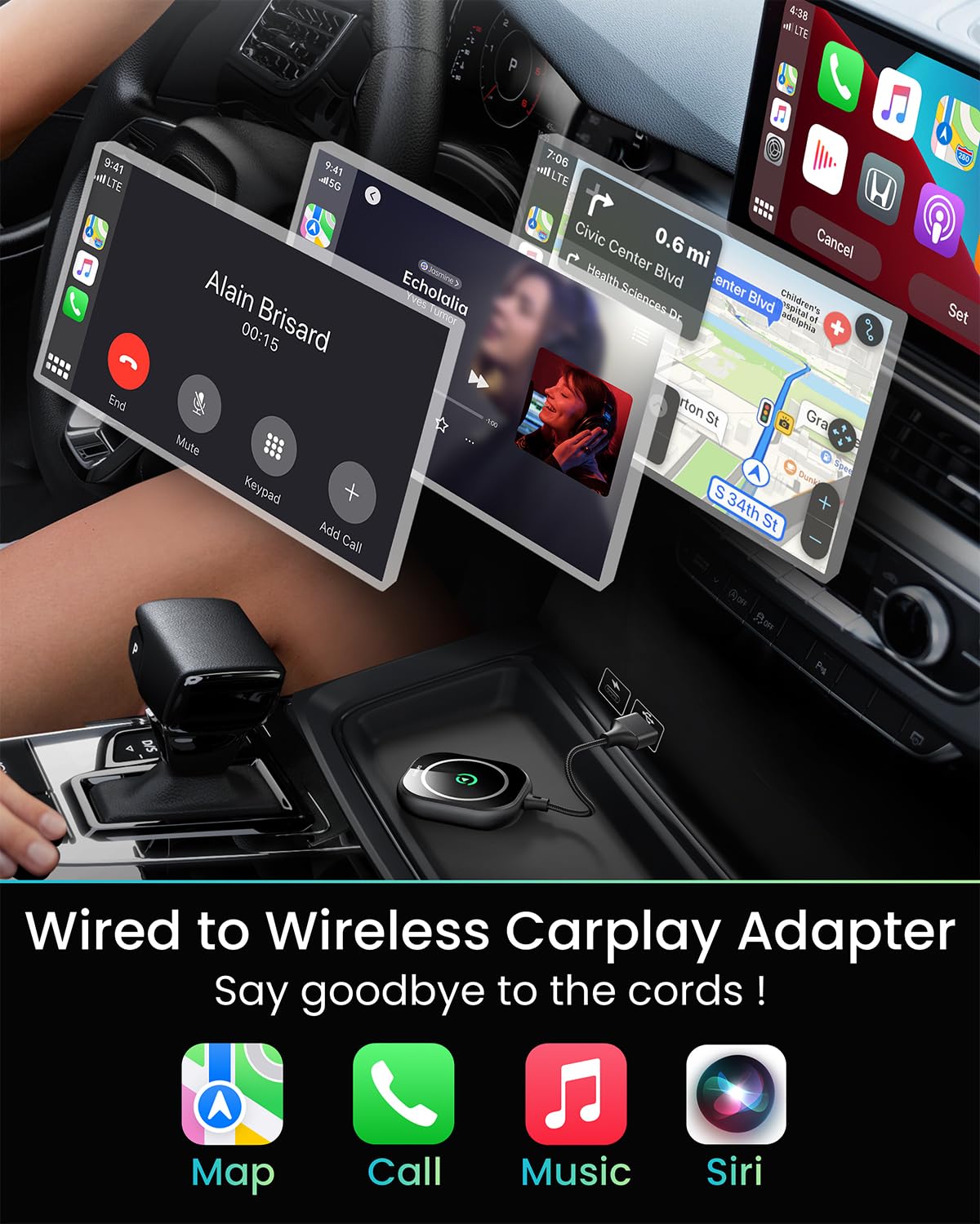 Wireless CarPlay Adapter for iPhone - Convert Wired to Wireless CarPlay Dongle (2015+ Cars, iOS 10+) - Plug & Play Bluetooth CarPlay Receiver for Seamless iPhone Connectivity - Perfect for Commuting, Road Trips & Hands-Free Driving