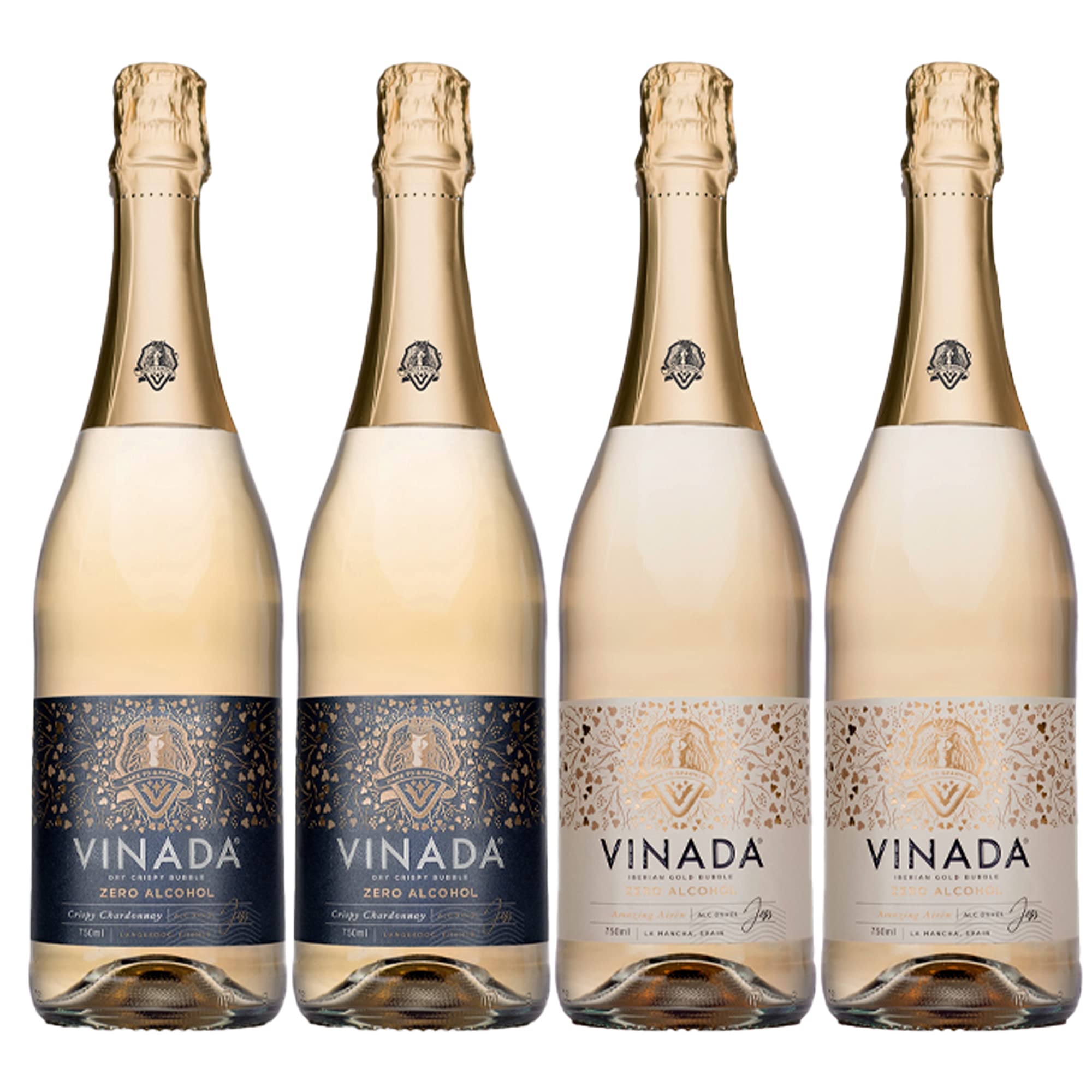 VINADA Sparkling Gold & Crispy Chardonnay Non-Alcoholic Wine - 750ml (4 Bottles) - Perfect for Parties, Weddings & Healthy Lifestyle Celebrations