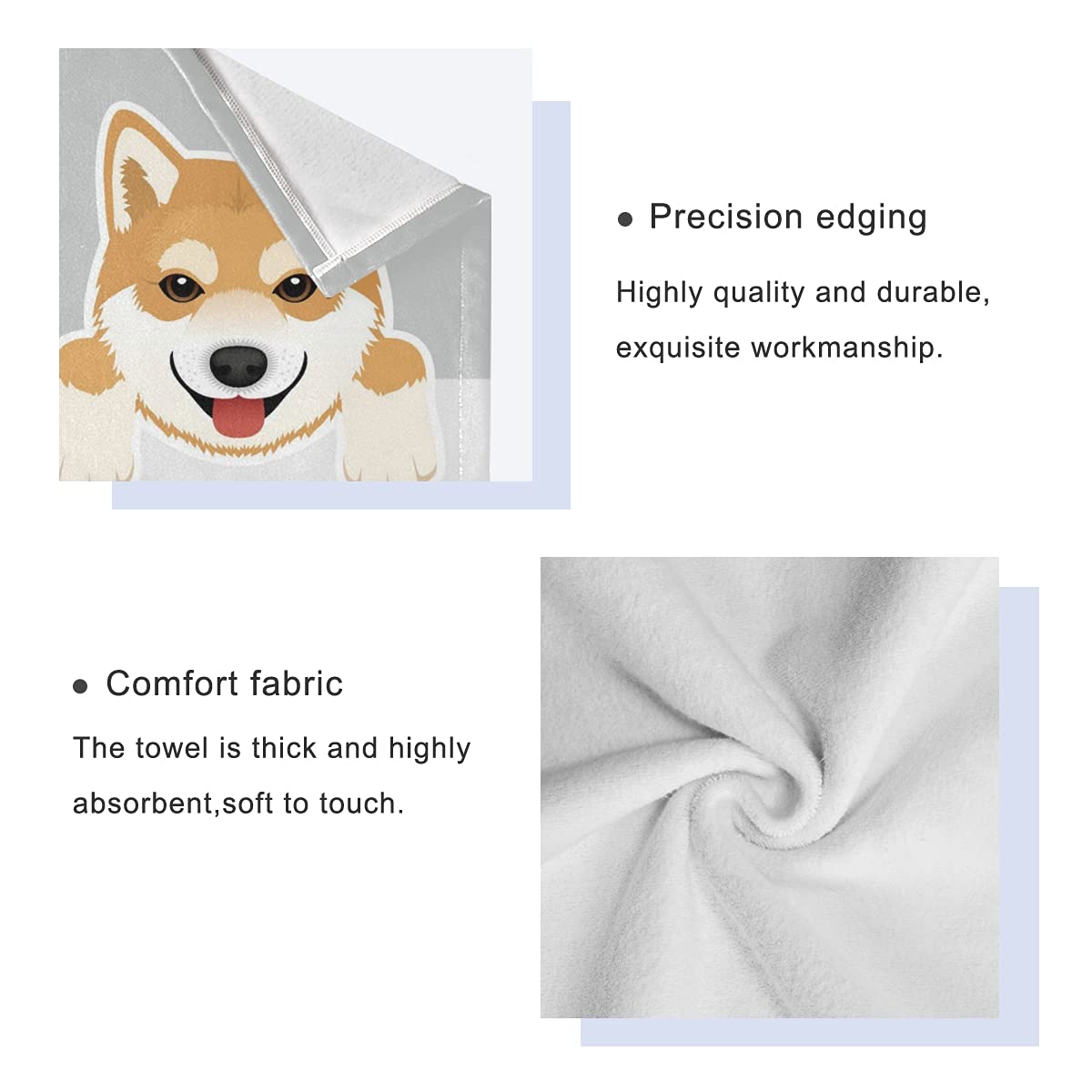 Premium Shiba Inu Dog Face Cotton Towel Set - 3-Piece Soft Absorbent Bath, Hand & Wash Cloth for Bathroom, Kitchen, Beach, Gym & Spa Decor | Cute Japanese Dog Themed Home Accessories