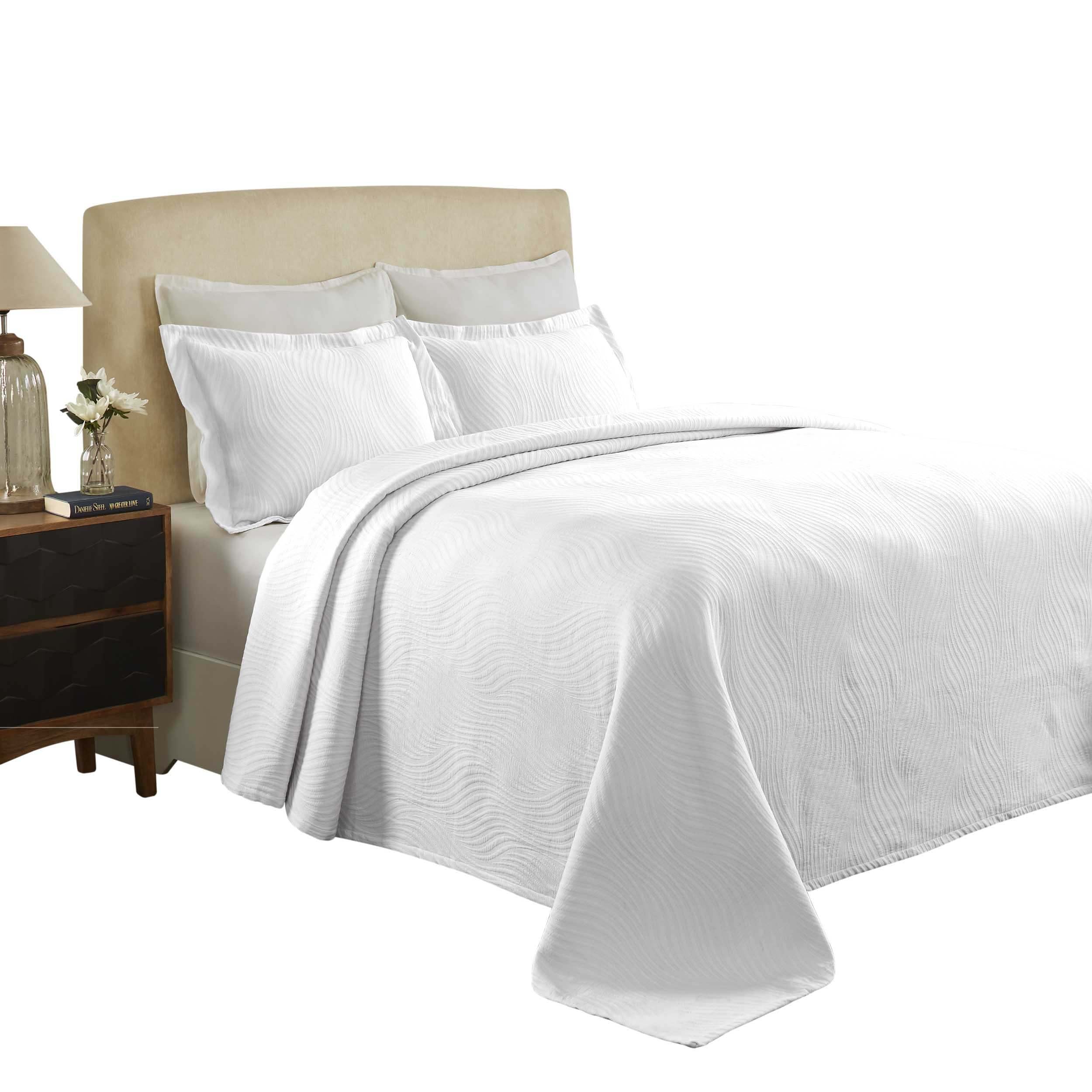 Luxury Cascade Cotton Jacquard Matelassé 3-Piece Bedspread Set - Queen Size Bedding with Elegant Textured Design for Master Bedroom & Guest Room Decor