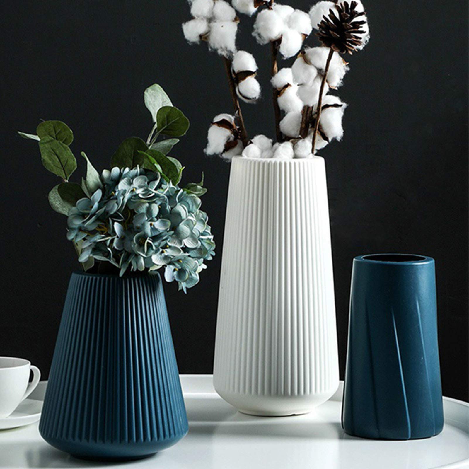 BARMI Unbreakable Pleated Plastic Flower Vase - 12 Inch Tall White Decorative Vase for Home & Office Decor | Perfect for Fresh Flowers, Centerpieces & Modern Interior Design